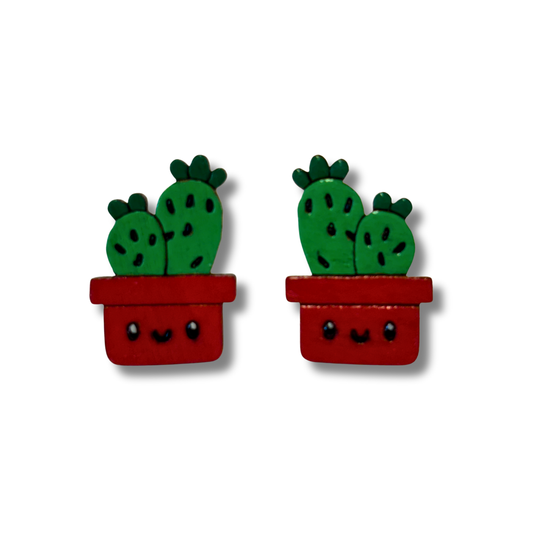 Succulent / cactus studs - hand painted, wooden earrings