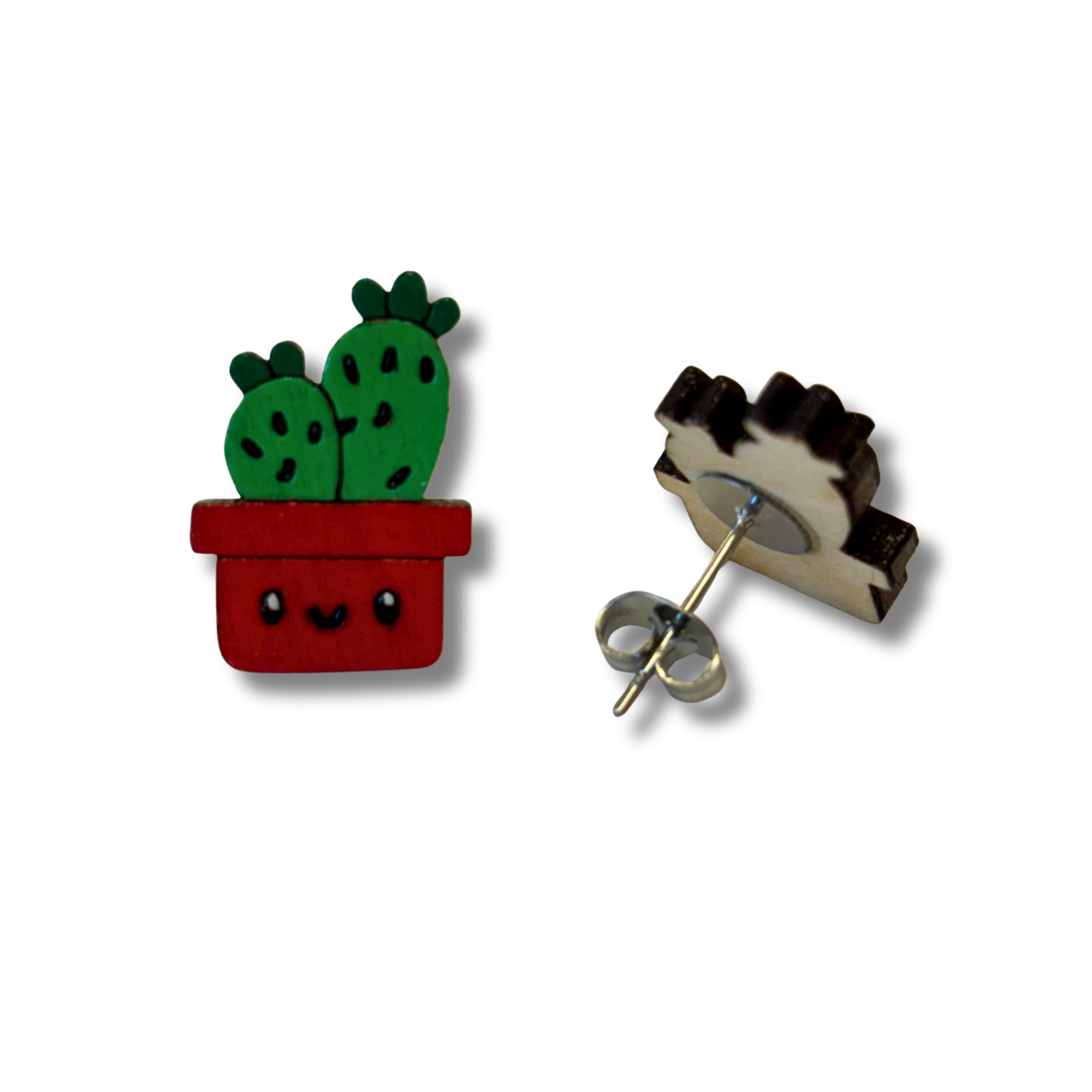 Succulent / cactus studs - hand painted, wooden earrings