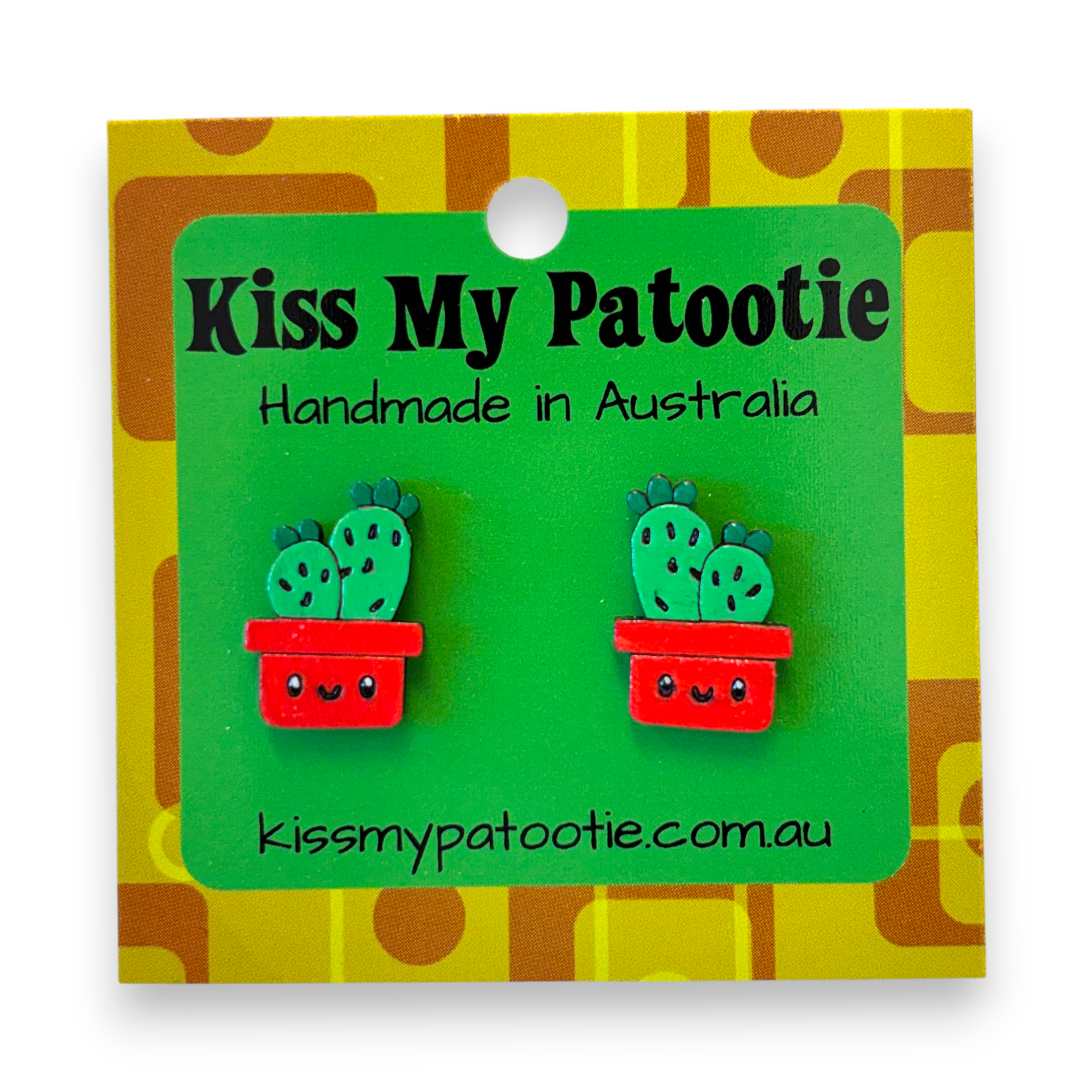 Succulent / cactus studs - hand painted, wooden earrings