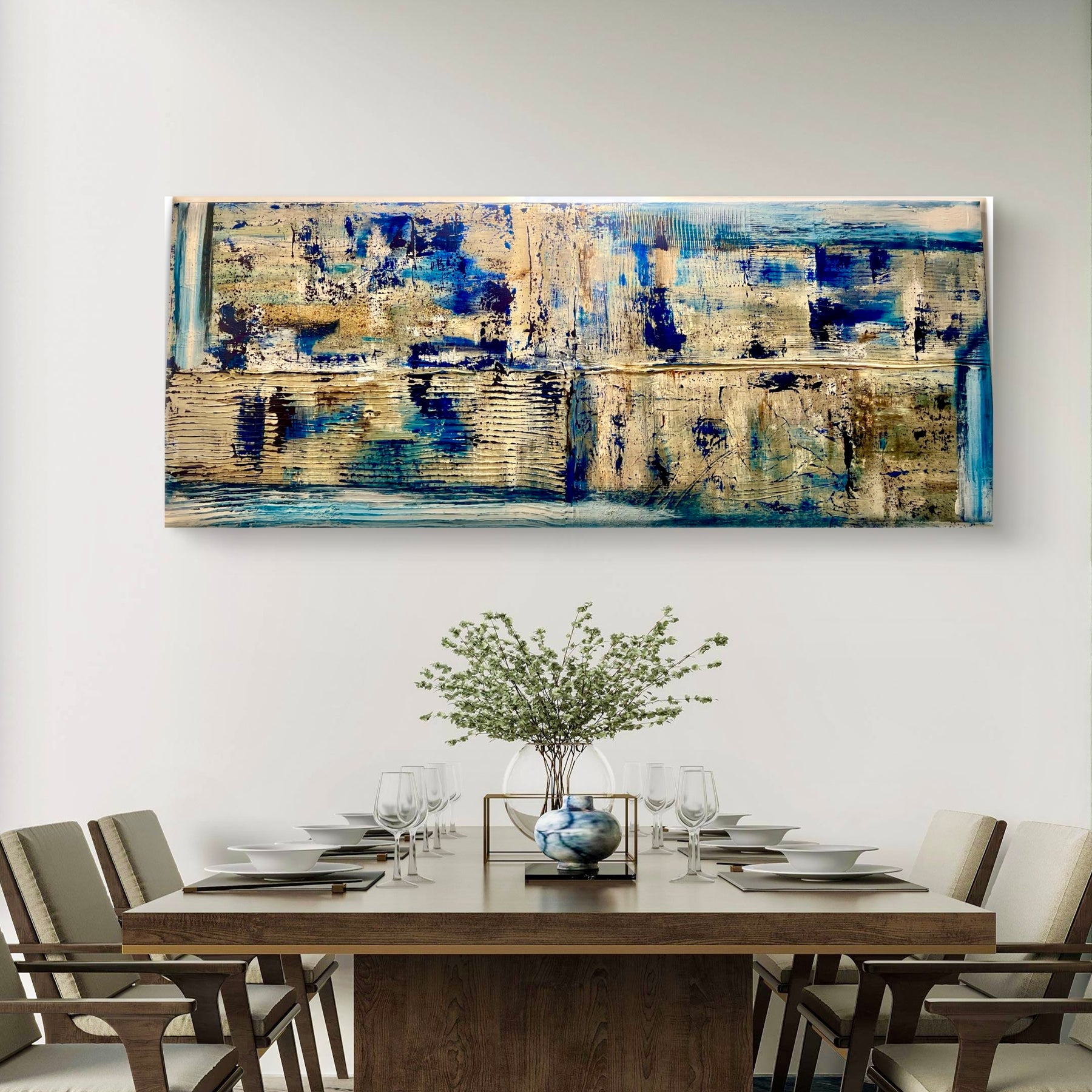 Closer to Fine - Large Textured Acrylic on Canvas with Indigo and Coffee Grinds