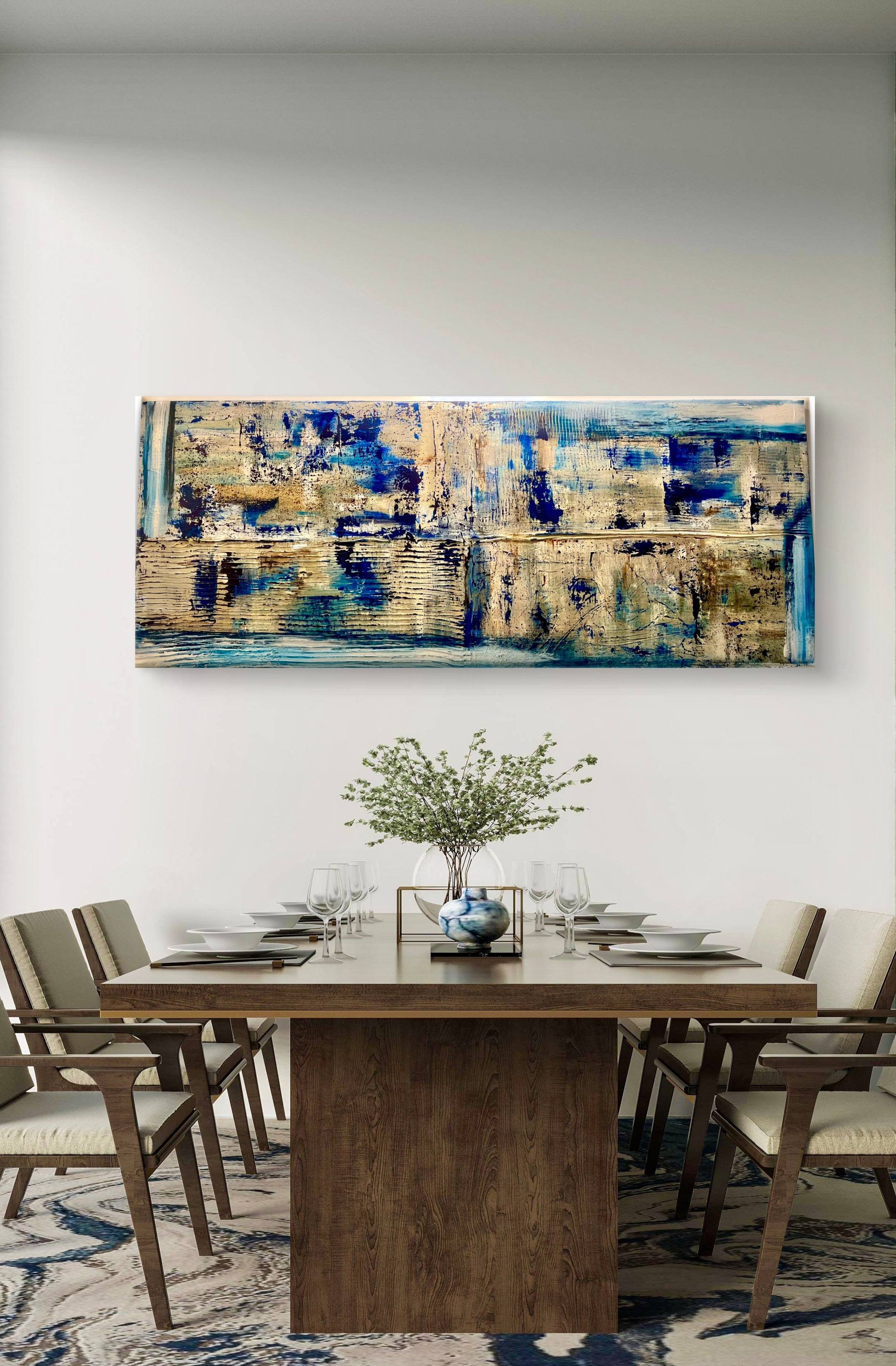 Closer to Fine - Large Textured Acrylic on Canvas with Indigo and Coffee Grinds