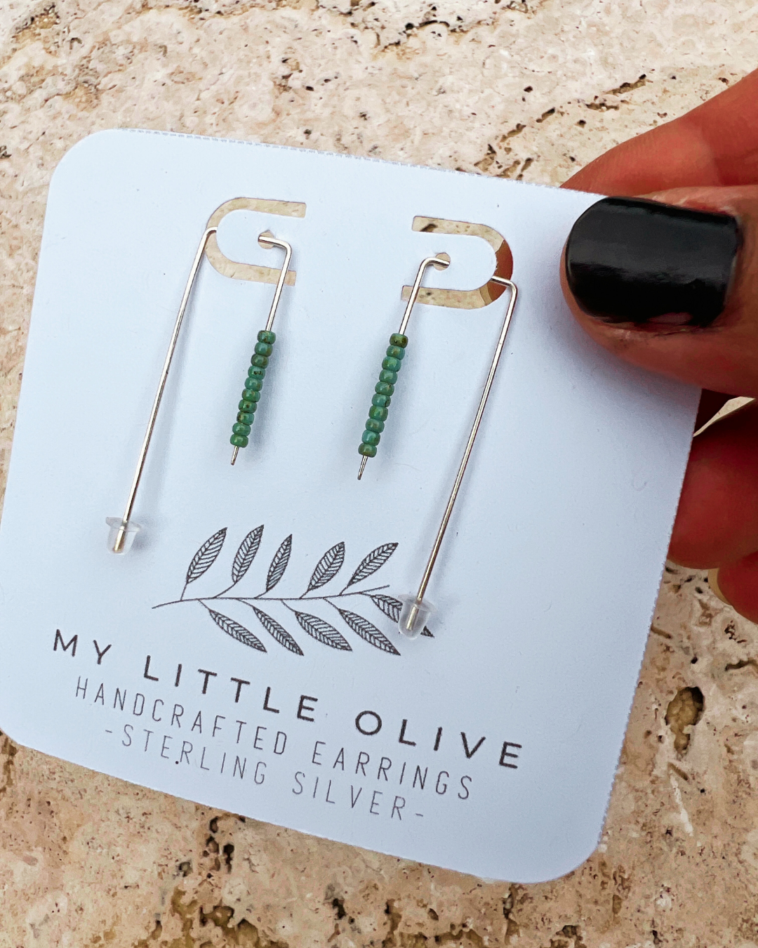 Geometric Threaded Earrings | Sterling Silver | Blue Magnesite | Tourmaline