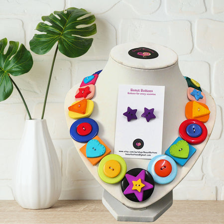 Button necklace and earrings - Shape Fun