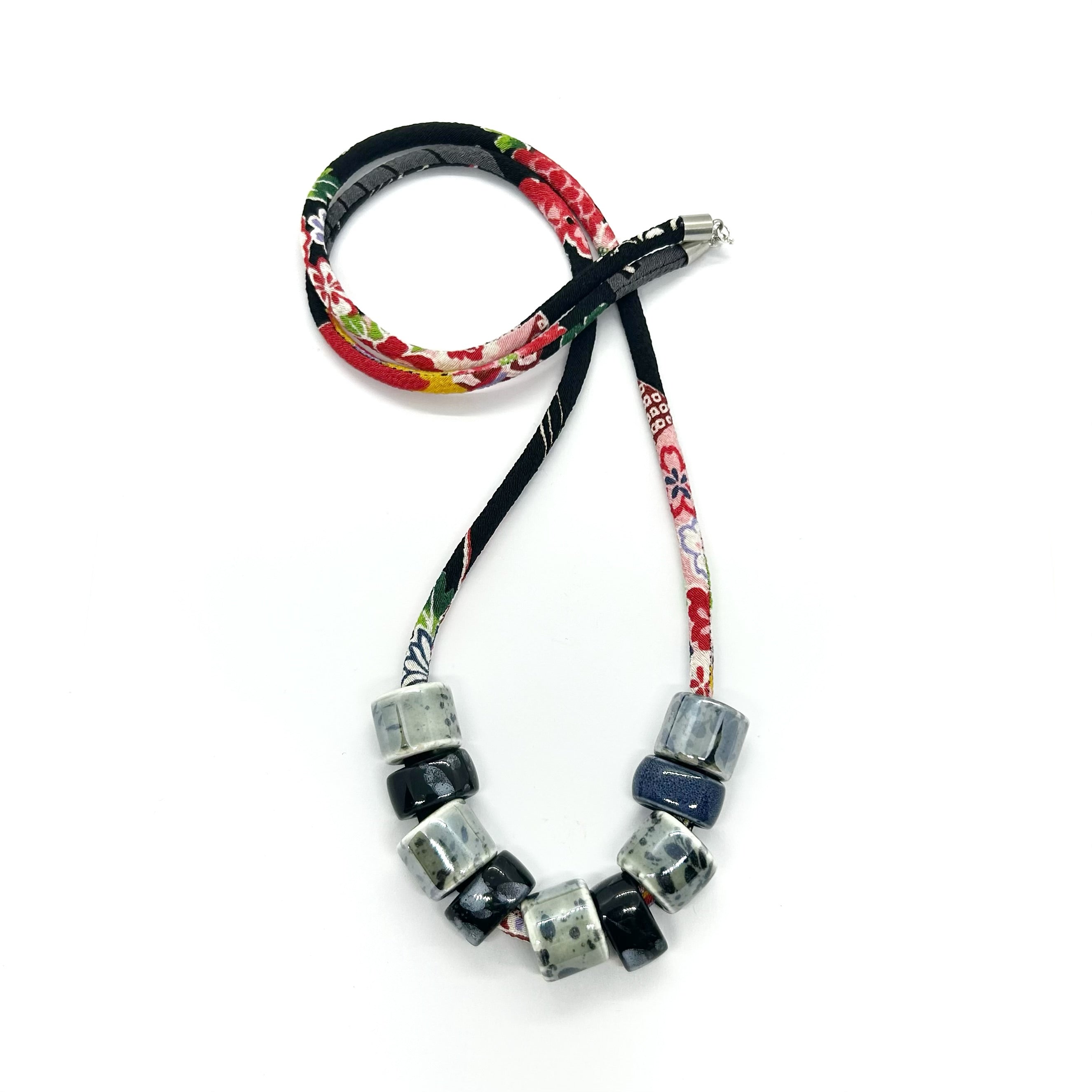 Ceramic Bead Necklace on Kimono Cord