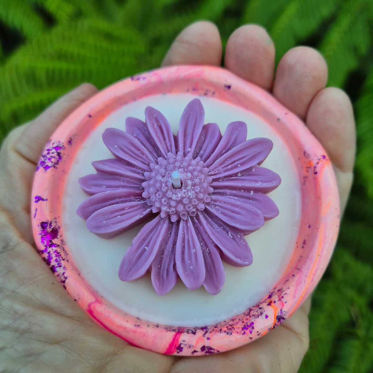 Concrete organic shaped bowl candle with gardenia and rose