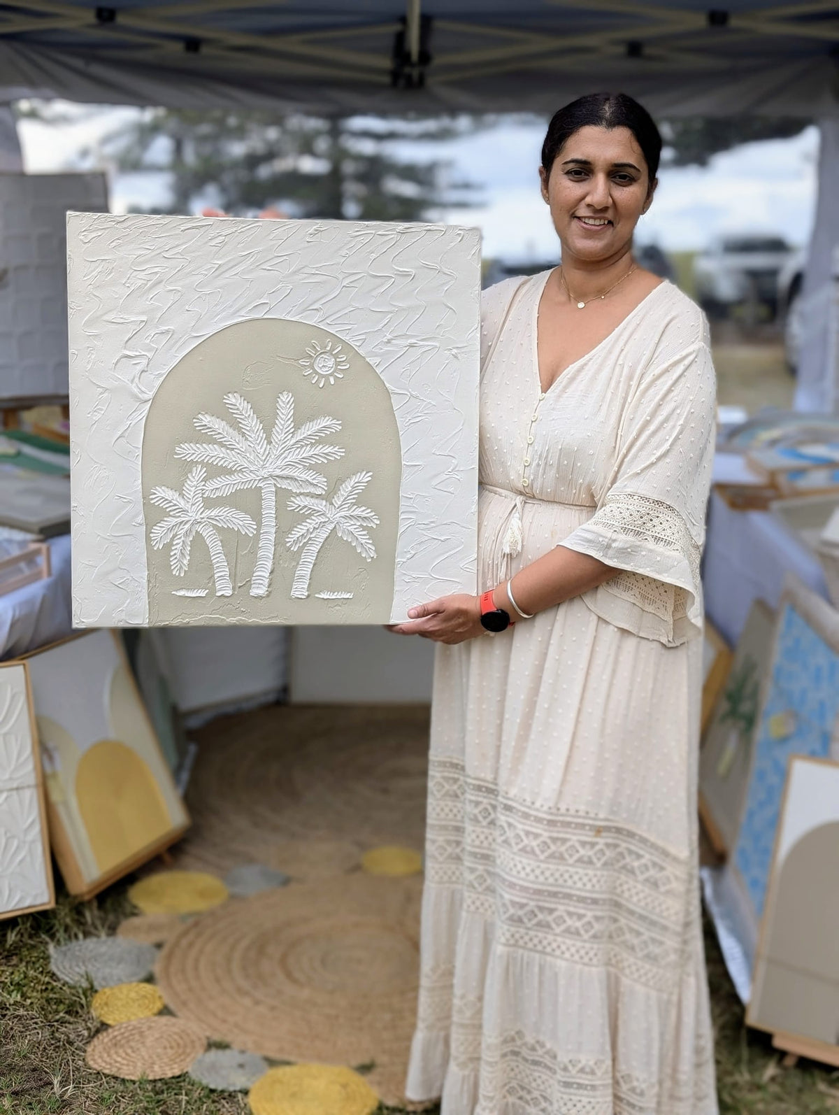 Coastal Haven: Handmade Textured Palm Tree Wall Art Original Canvas 60cm x 60cm