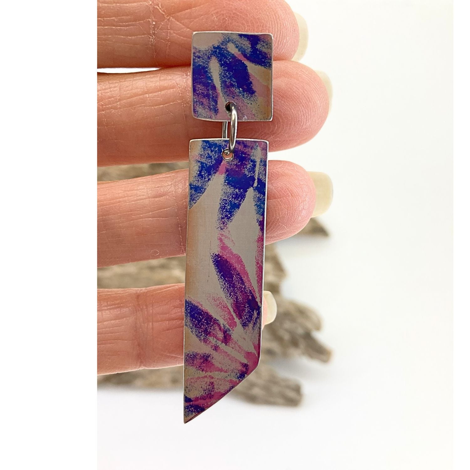 Anodised aluminium earrings hand printed Bold Flower Collection - A111