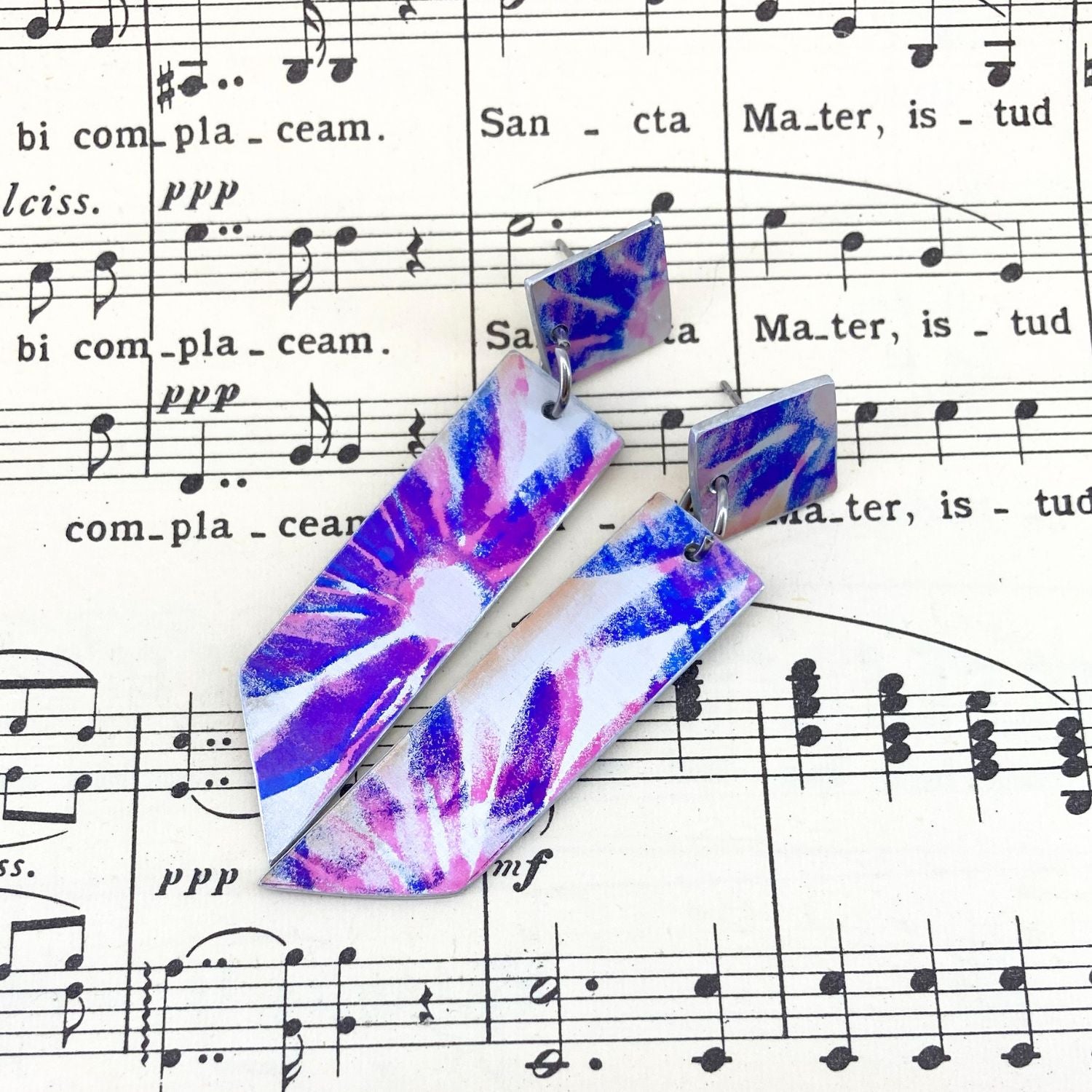Anodised aluminium earrings hand printed Bold Flower Collection - A111