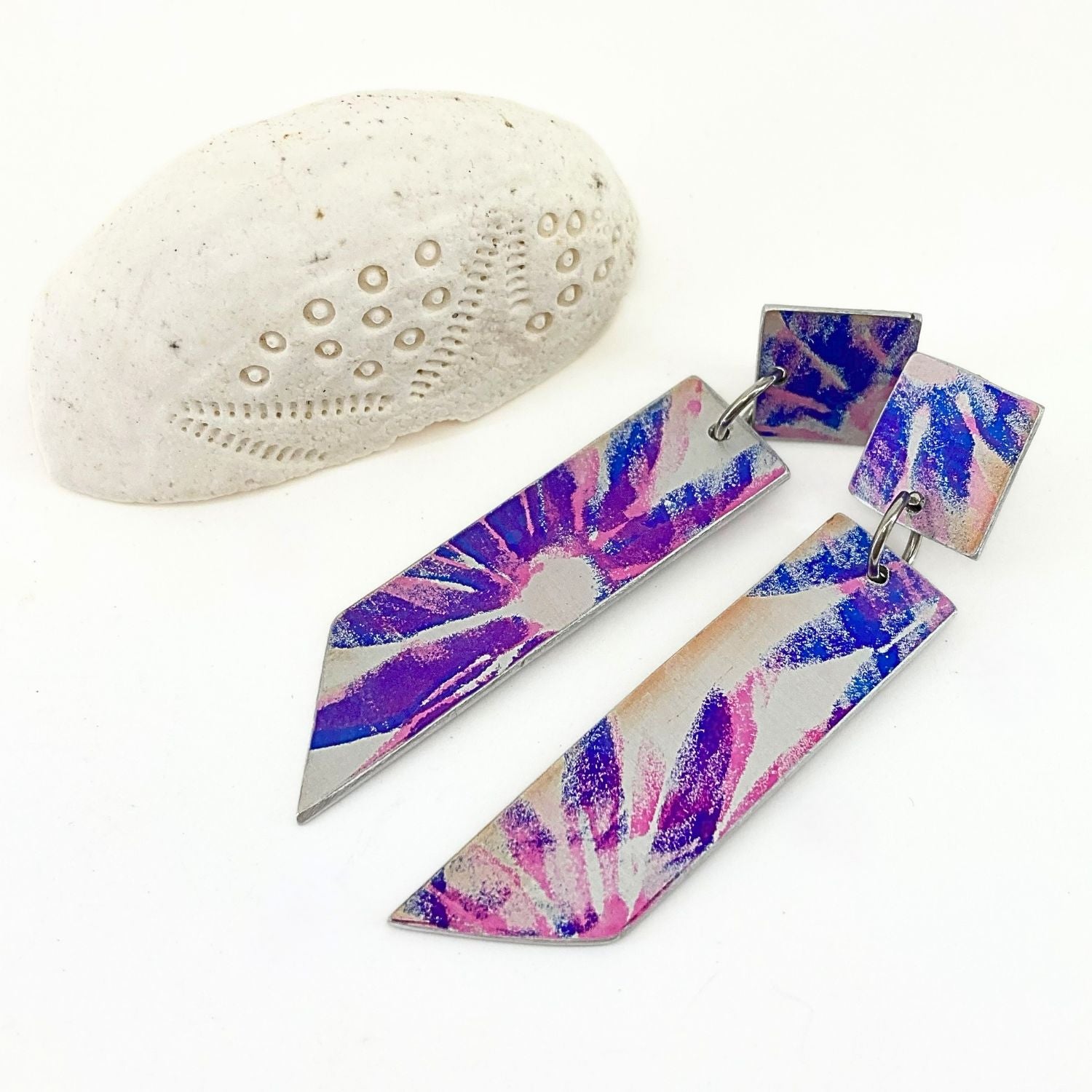 Anodised aluminium earrings hand printed Bold Flower Collection - A111