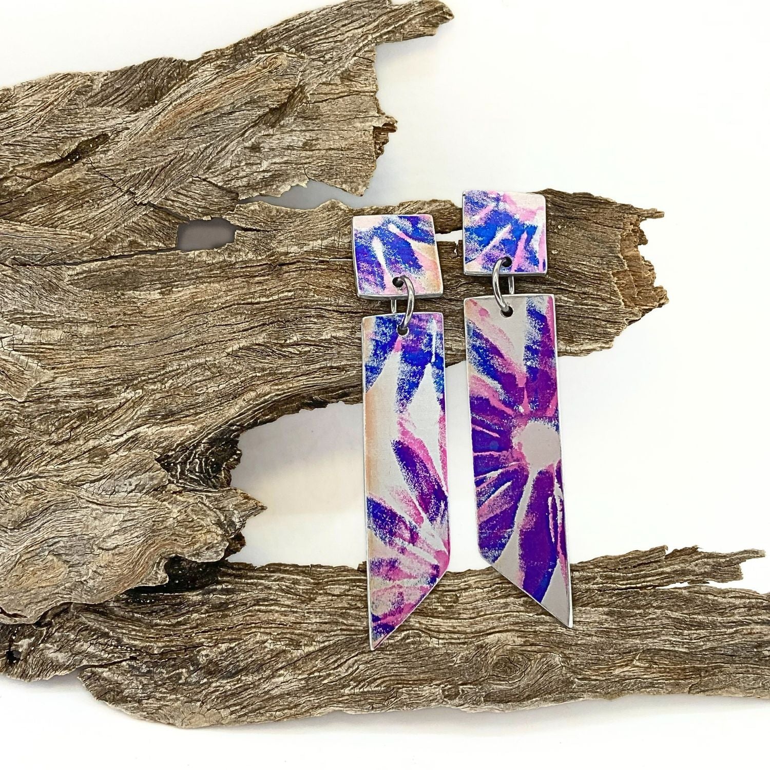 Anodised aluminium earrings hand printed Bold Flower Collection - A111