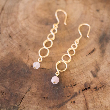 Natural Rose Quartz Gemstone Gold Earrings | Crystal Jewellery
