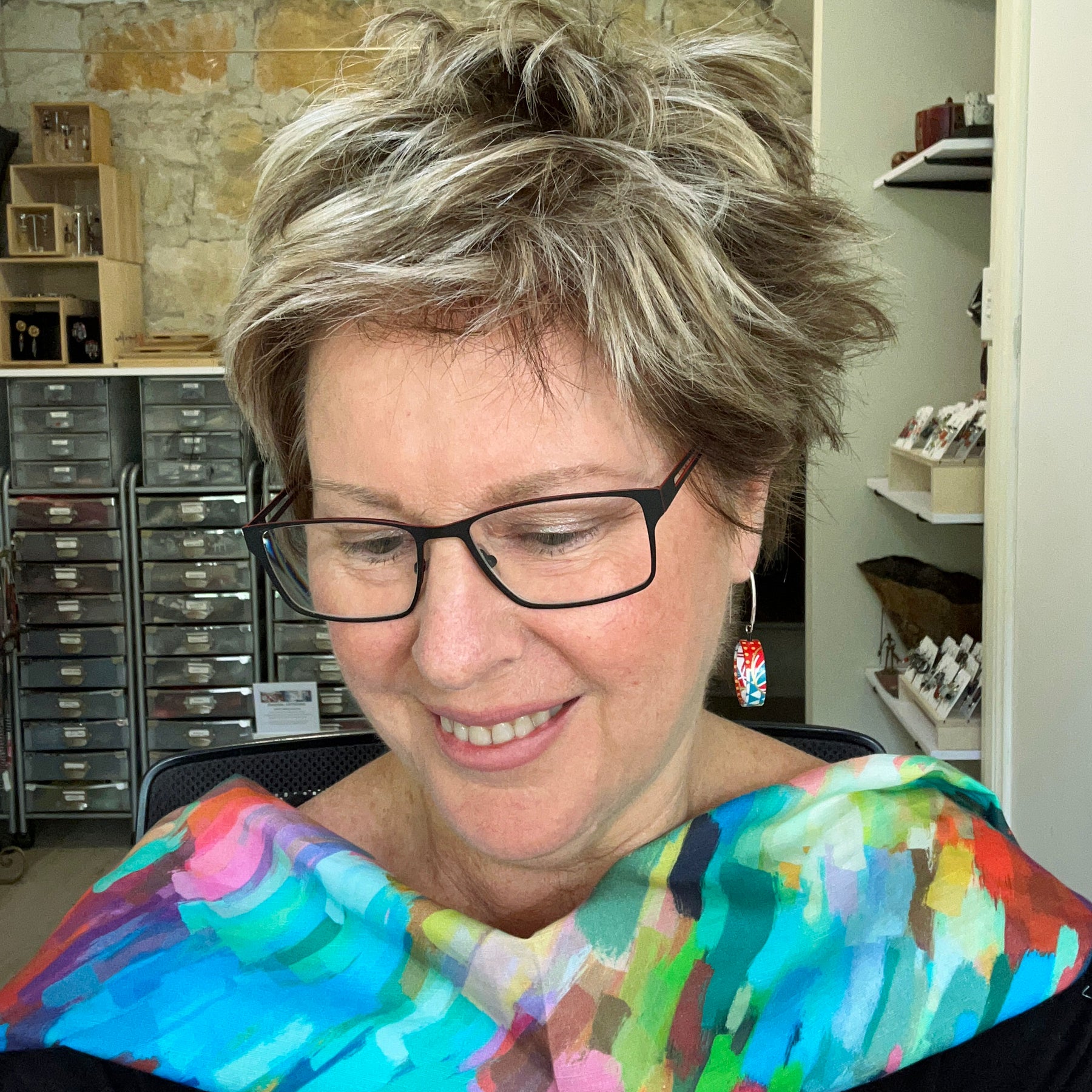 Earrings Red White Japanese Paper Hoop Style