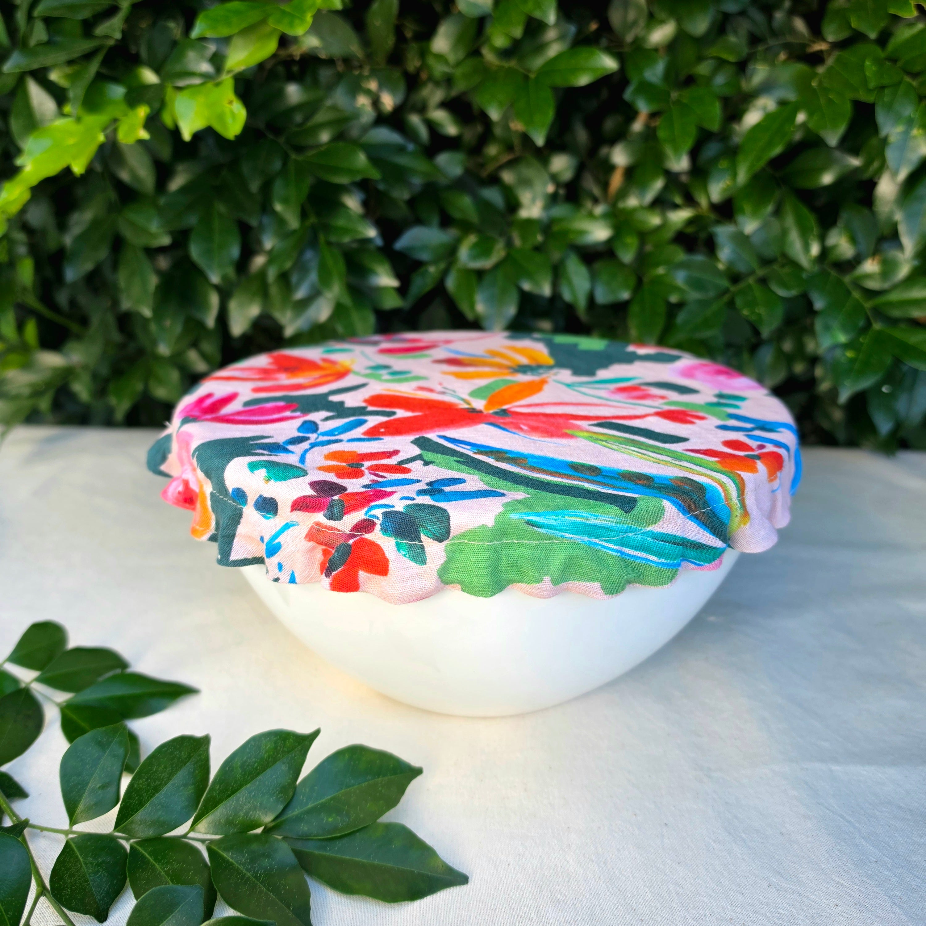Reusable Linen & Cotton Bowl Cover -Tropical
