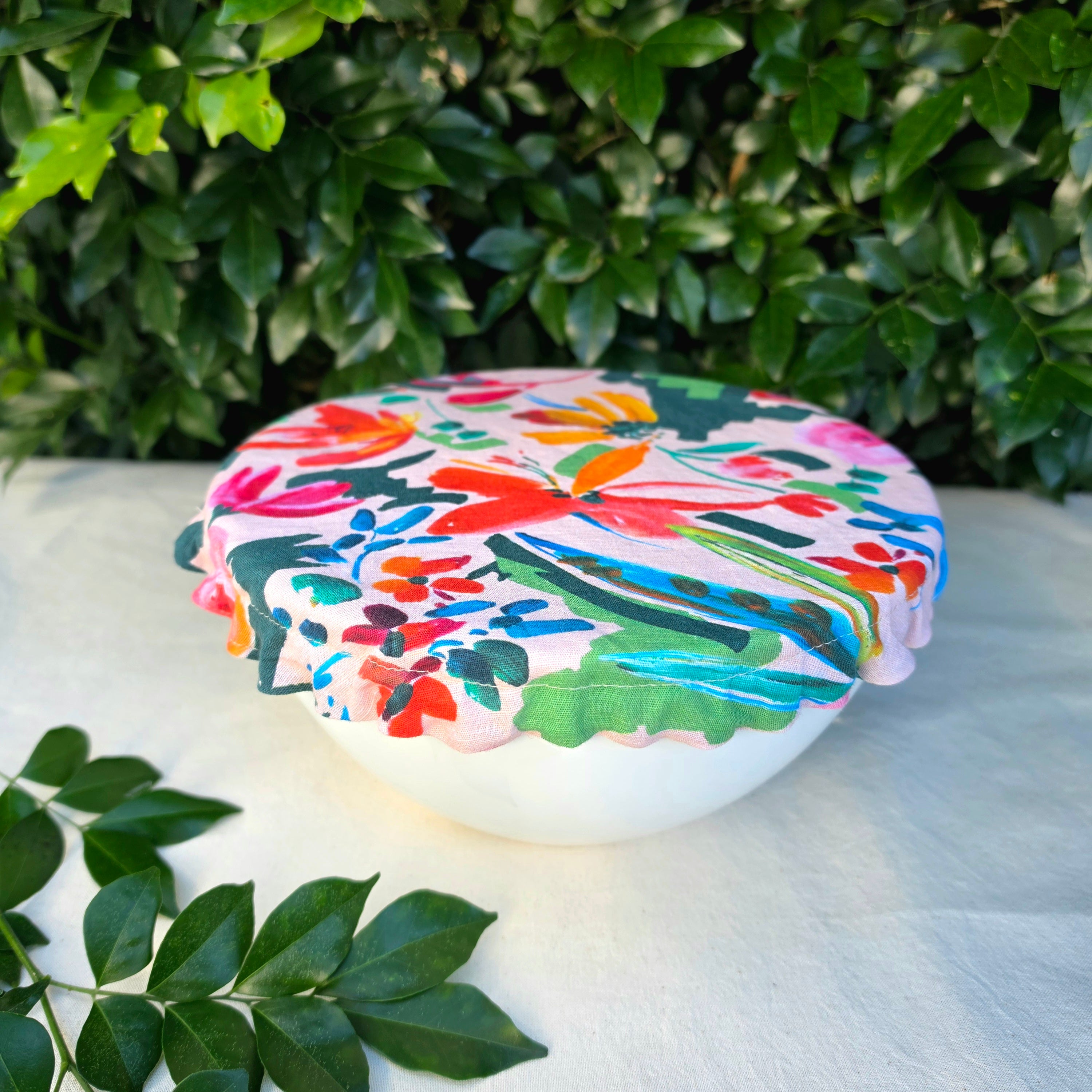 Reusable Linen & Cotton Bowl Cover -Tropical