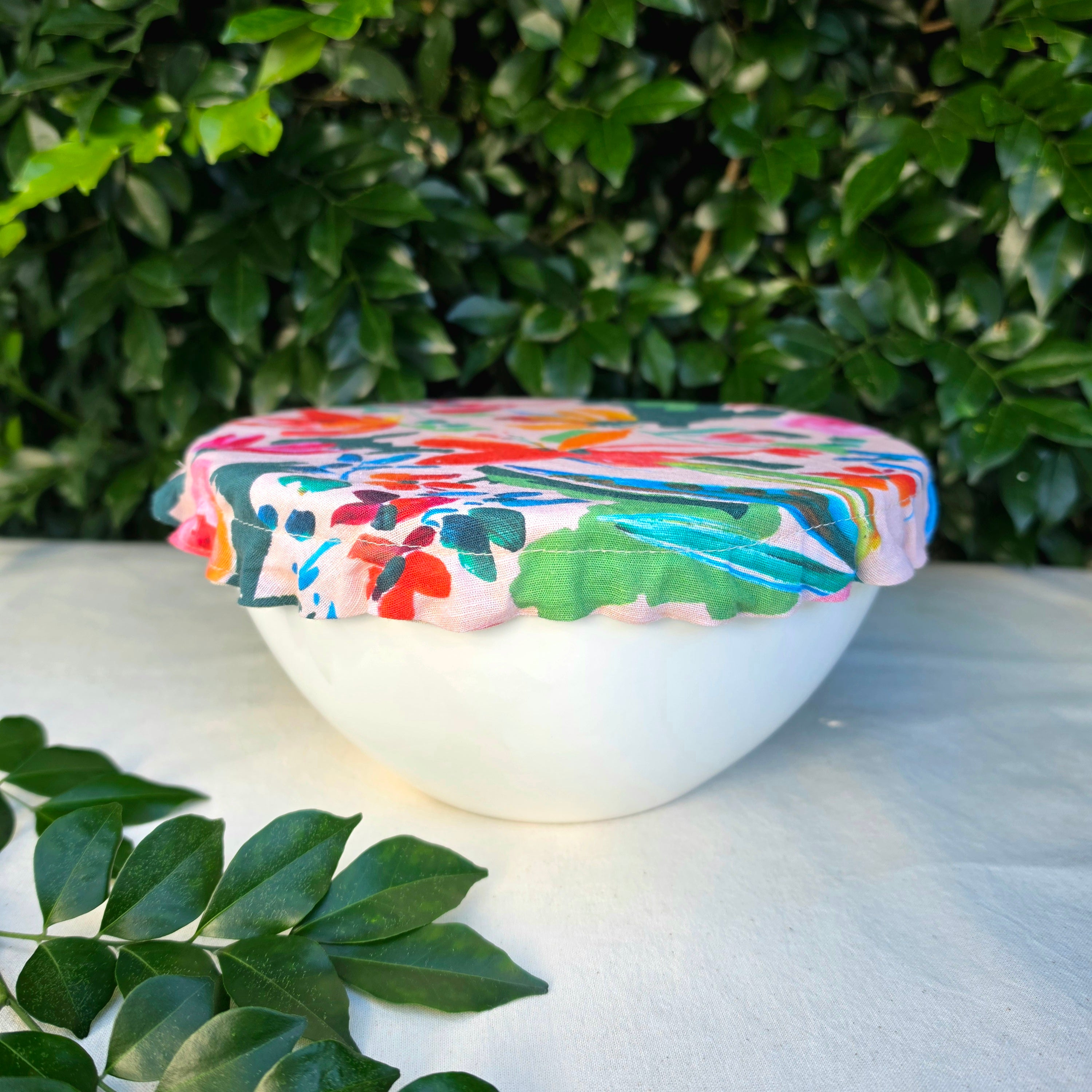 Reusable Linen & Cotton Bowl Cover -Tropical