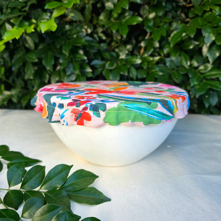 Reusable Linen & Cotton Bowl Cover -Tropical