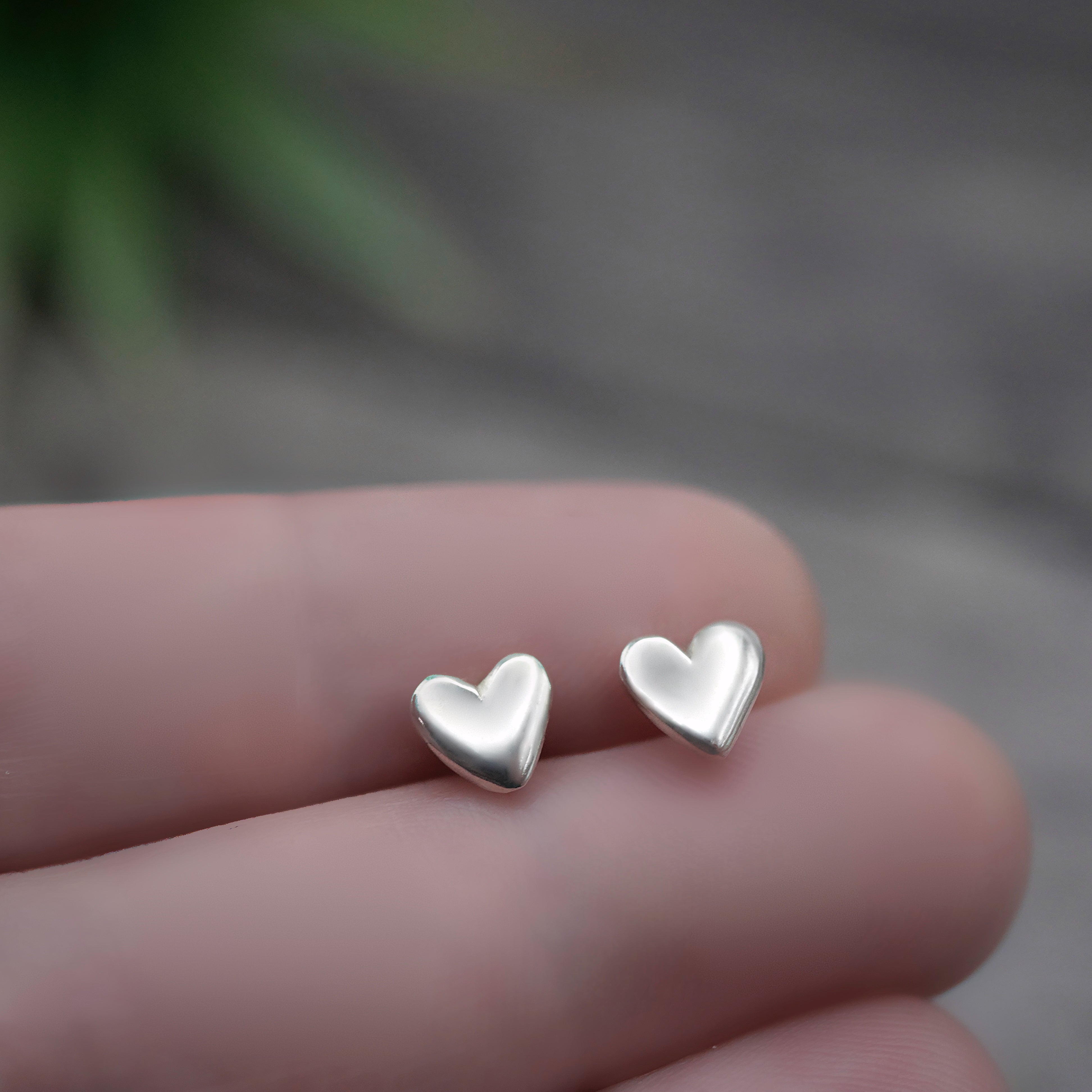 Sweetheart Studs - Handmade Sterling Silver Love Heart Earrings