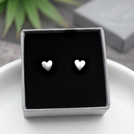 Sweetheart Studs - Handmade Sterling Silver Love Heart Earrings