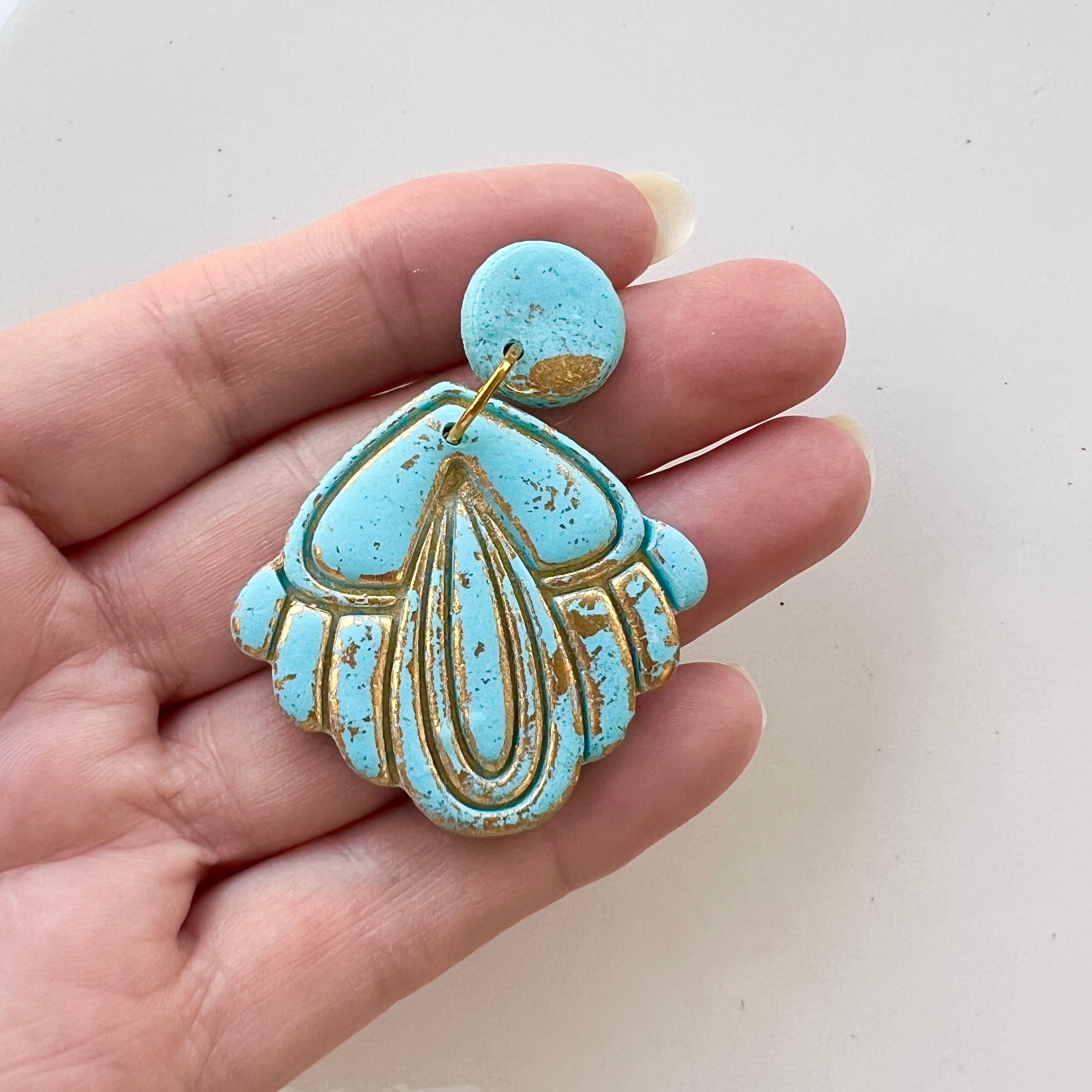Earrings~Polymer Clay ~Gold Leaf ~ Dangles