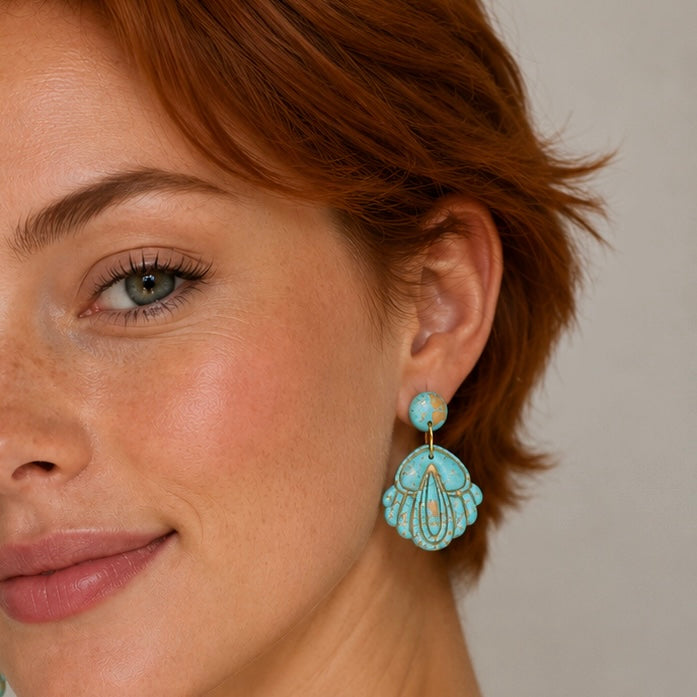 Earrings~Polymer Clay ~Gold Leaf ~ Dangles