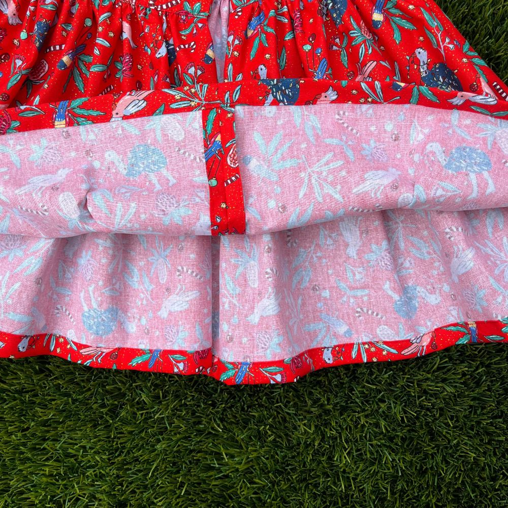 Handmade Christmas dress | Aussie Birds | Red | size 2