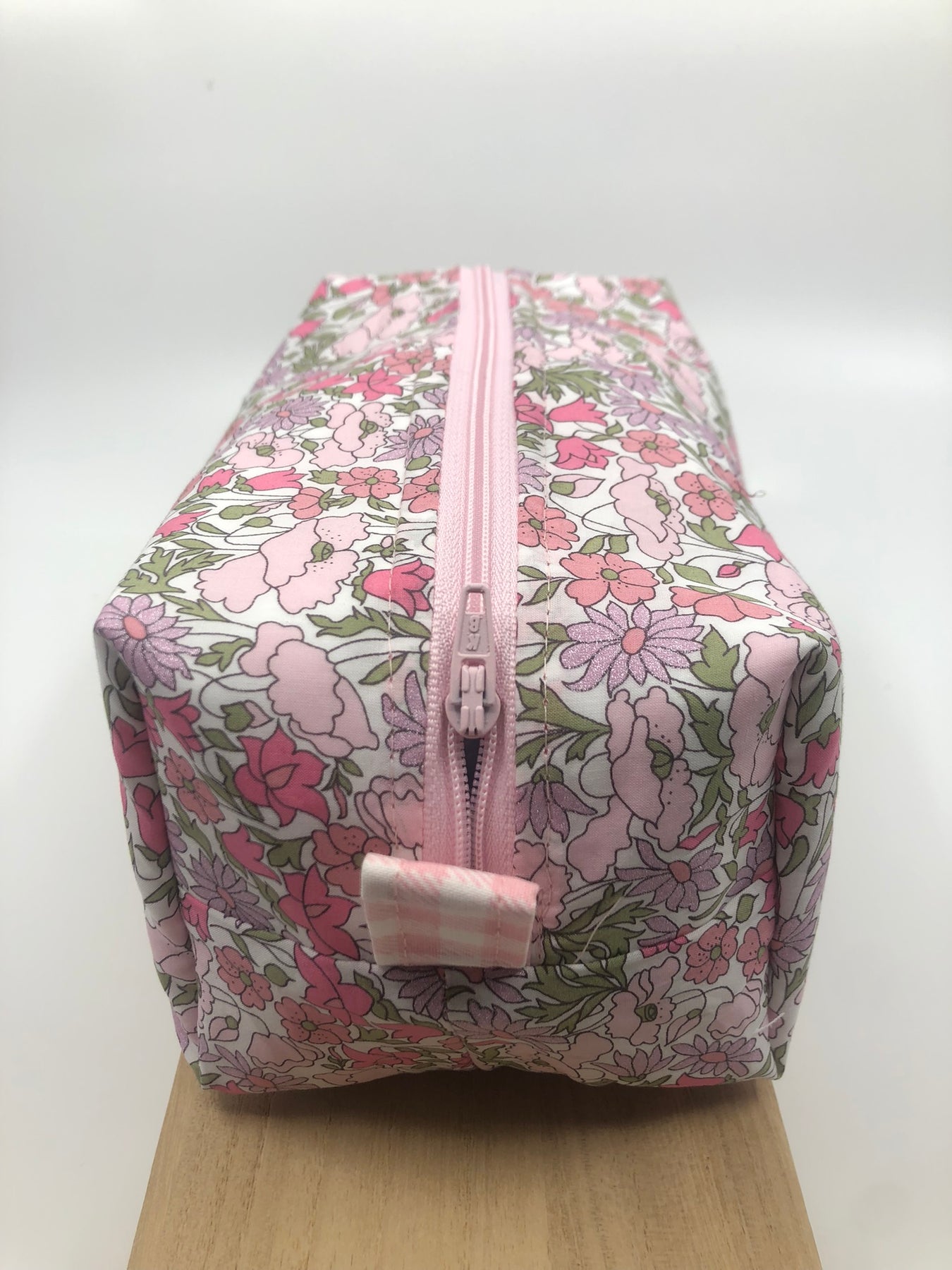 Liberty of London fabric Pink Poppy and Daisy floral boxy zipper pouch