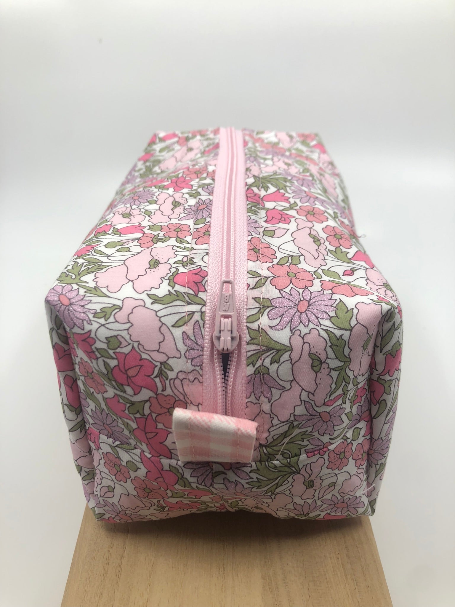 Liberty of London fabric Pink Poppy and Daisy floral boxy zipper pouch
