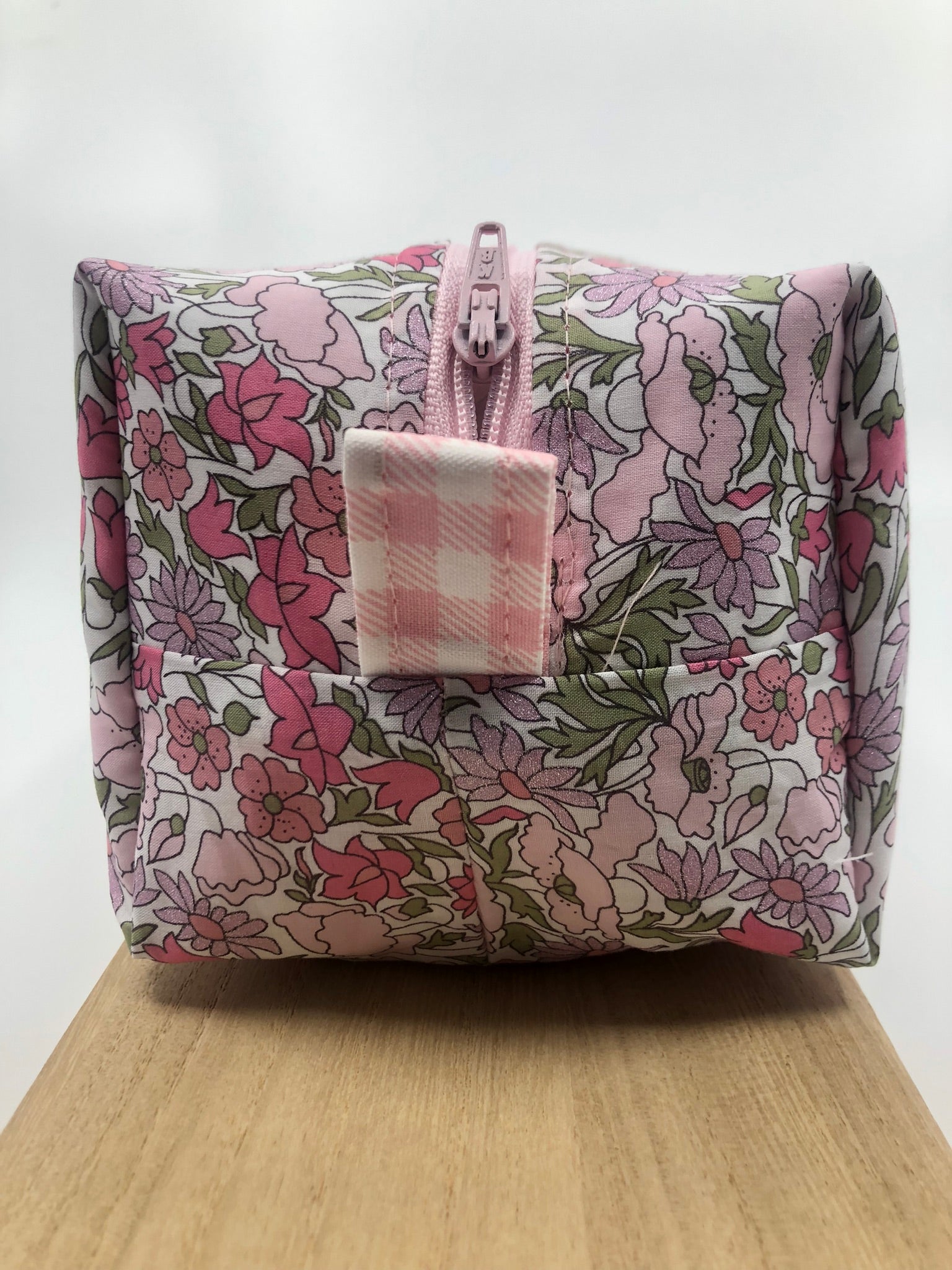 Liberty of London fabric Pink Poppy and Daisy floral boxy zipper pouch