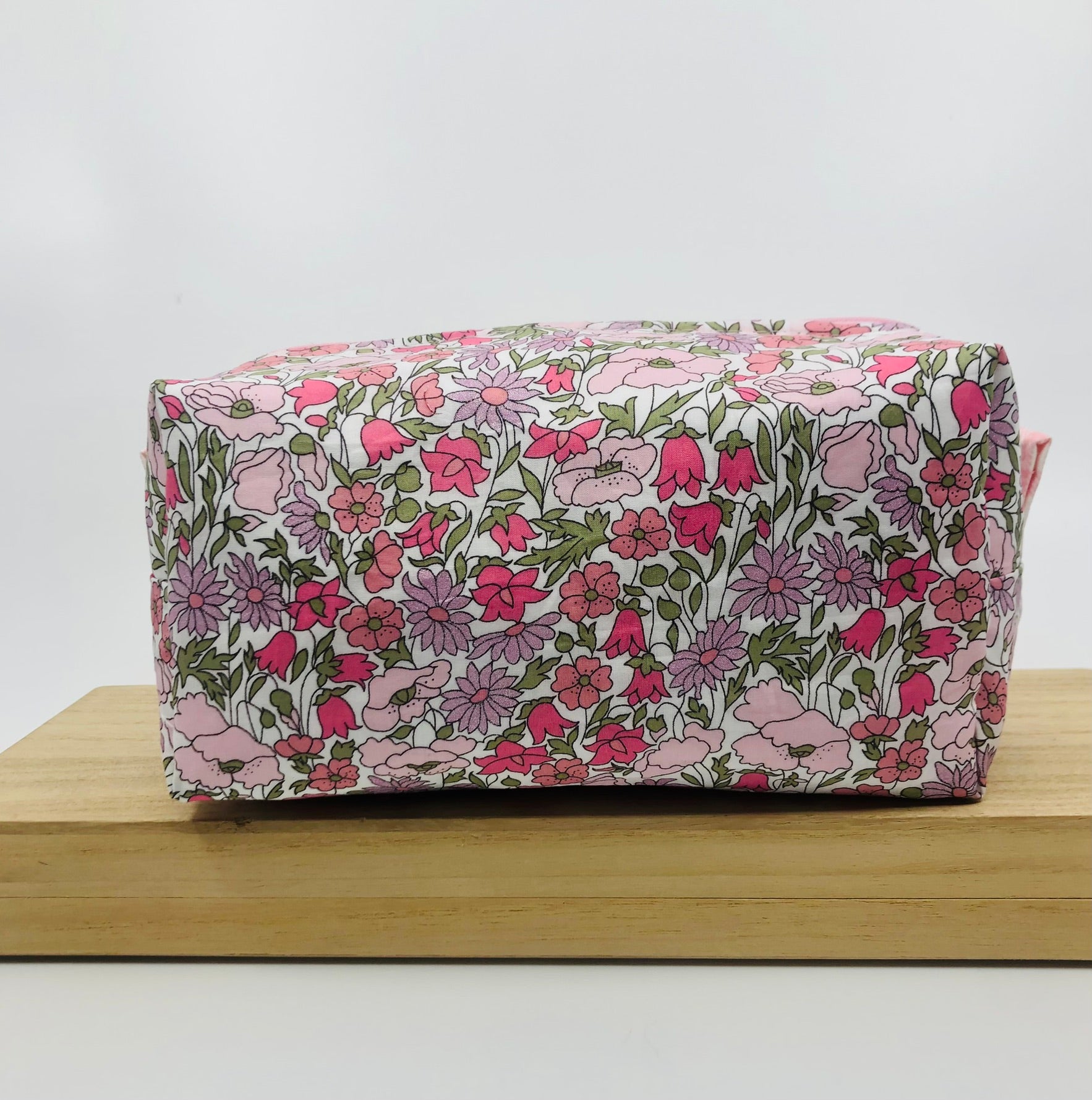 Liberty of London fabric Pink Poppy and Daisy floral boxy zipper pouch