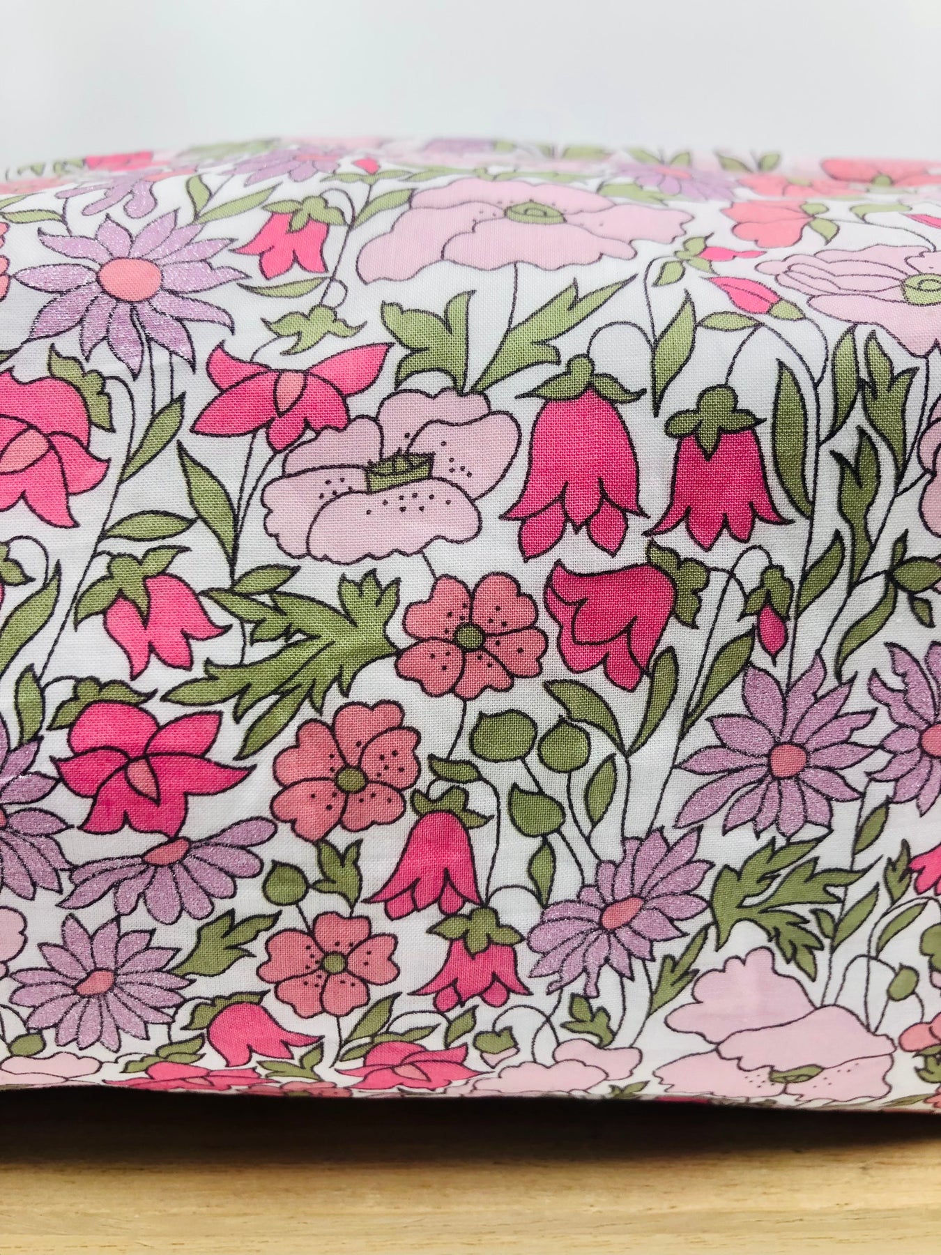 Liberty of London fabric Pink Poppy and Daisy floral boxy zipper pouch