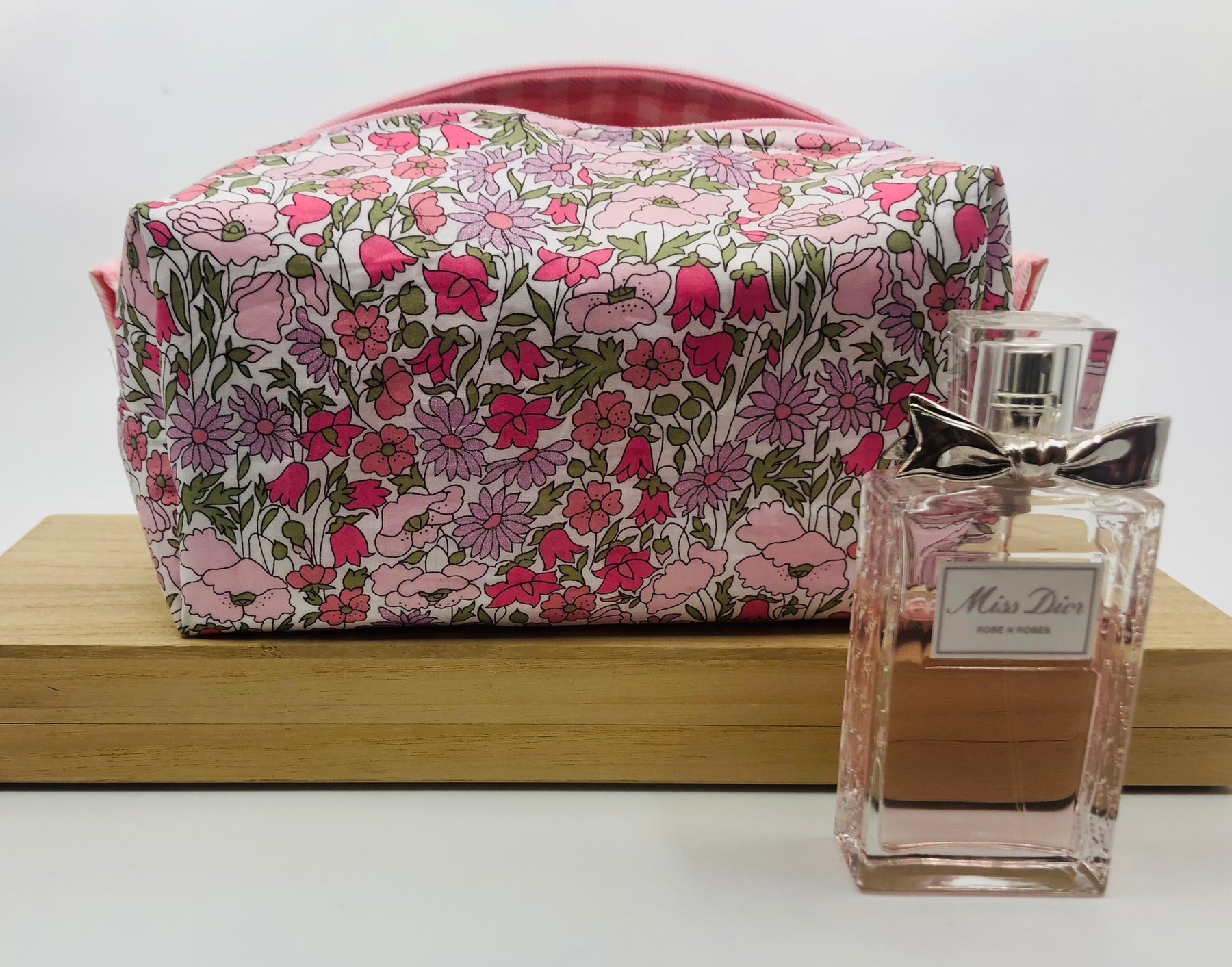 Liberty of London fabric Pink Poppy and Daisy floral boxy zipper pouch