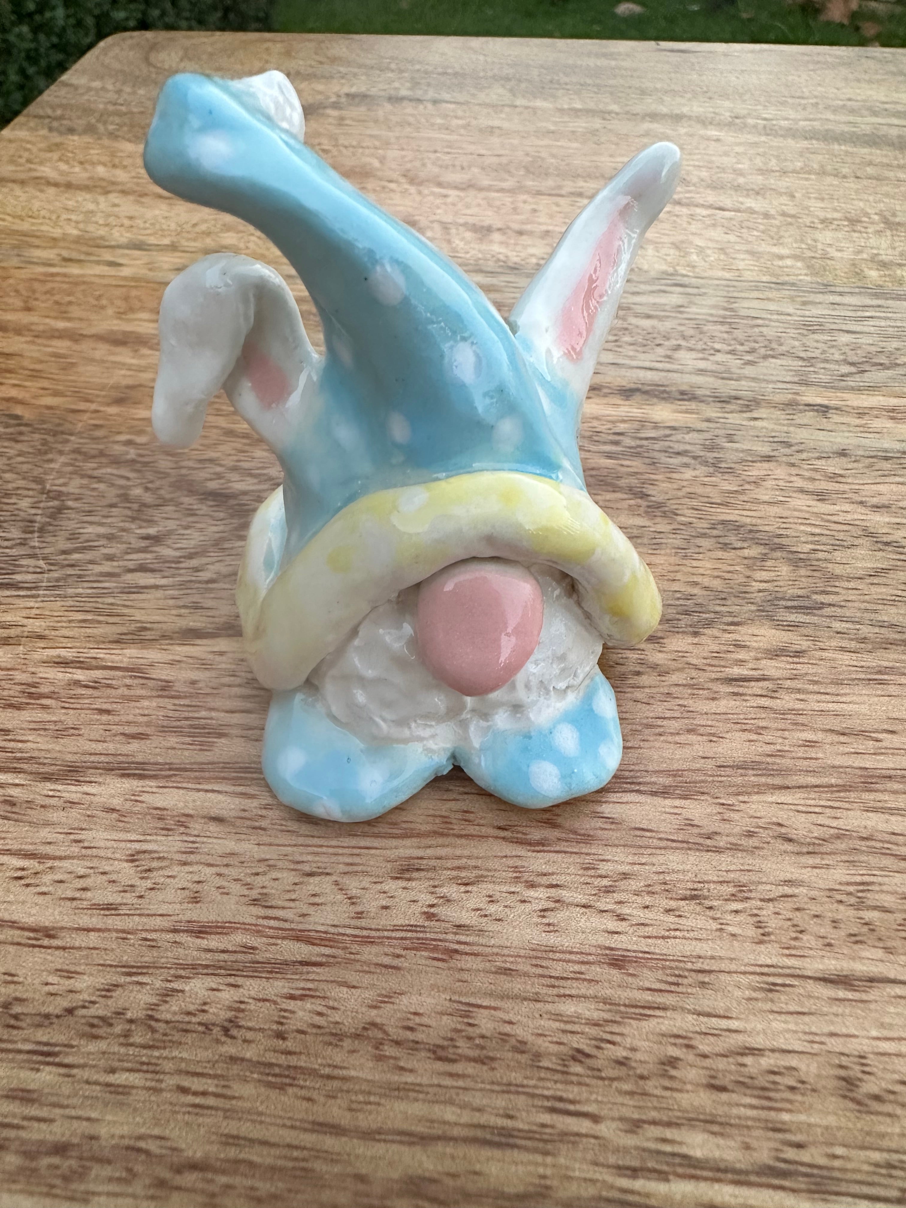 Easter Bunny Gnome - Blue and White Spots