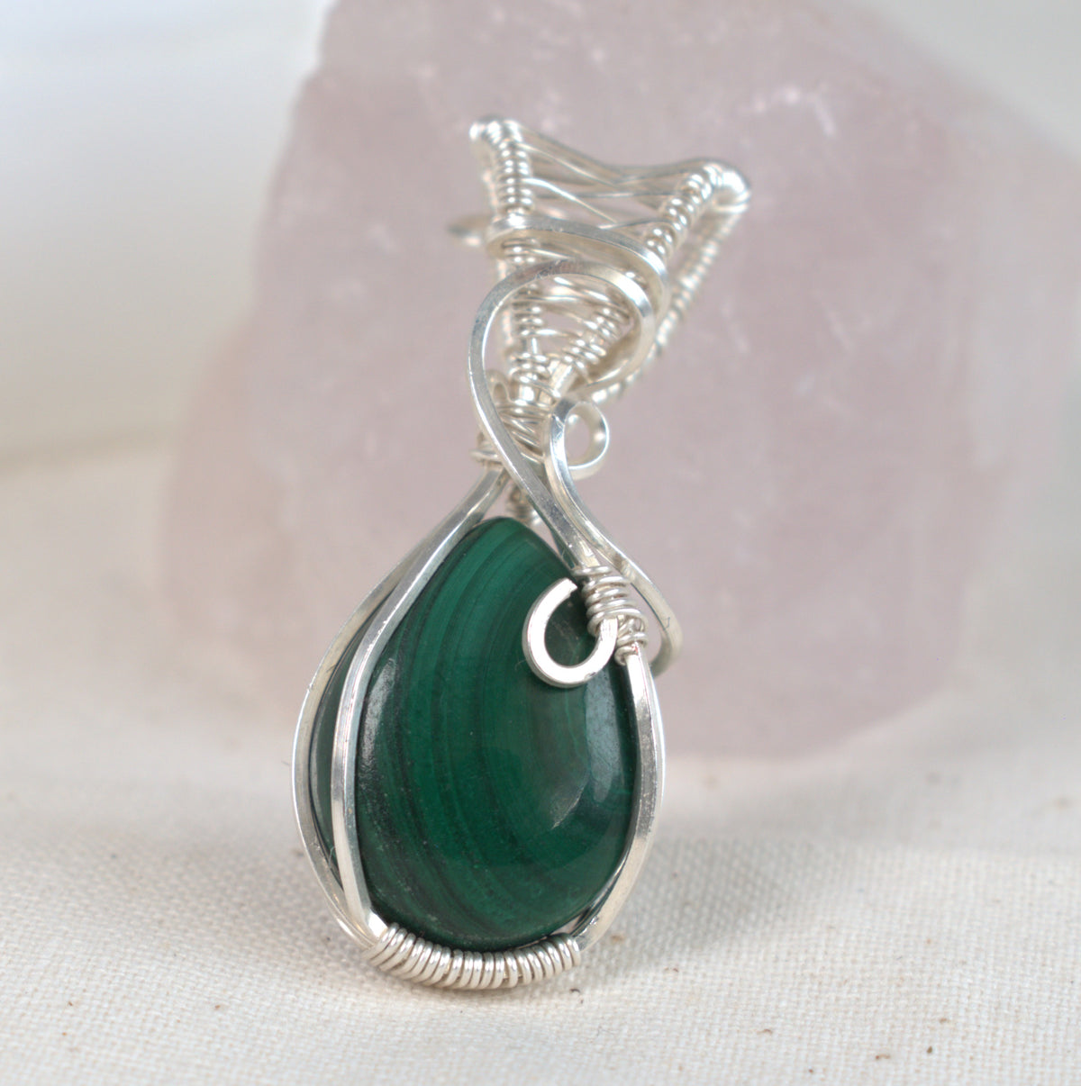 Wire Wrapped Malachite Keepsake Pendant