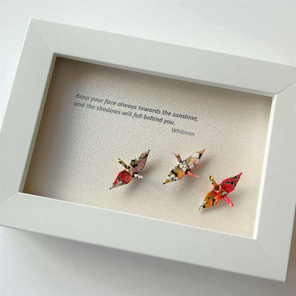 Framed inspiration quote and colourful cranes - I haven't been everywhere but it's on my list