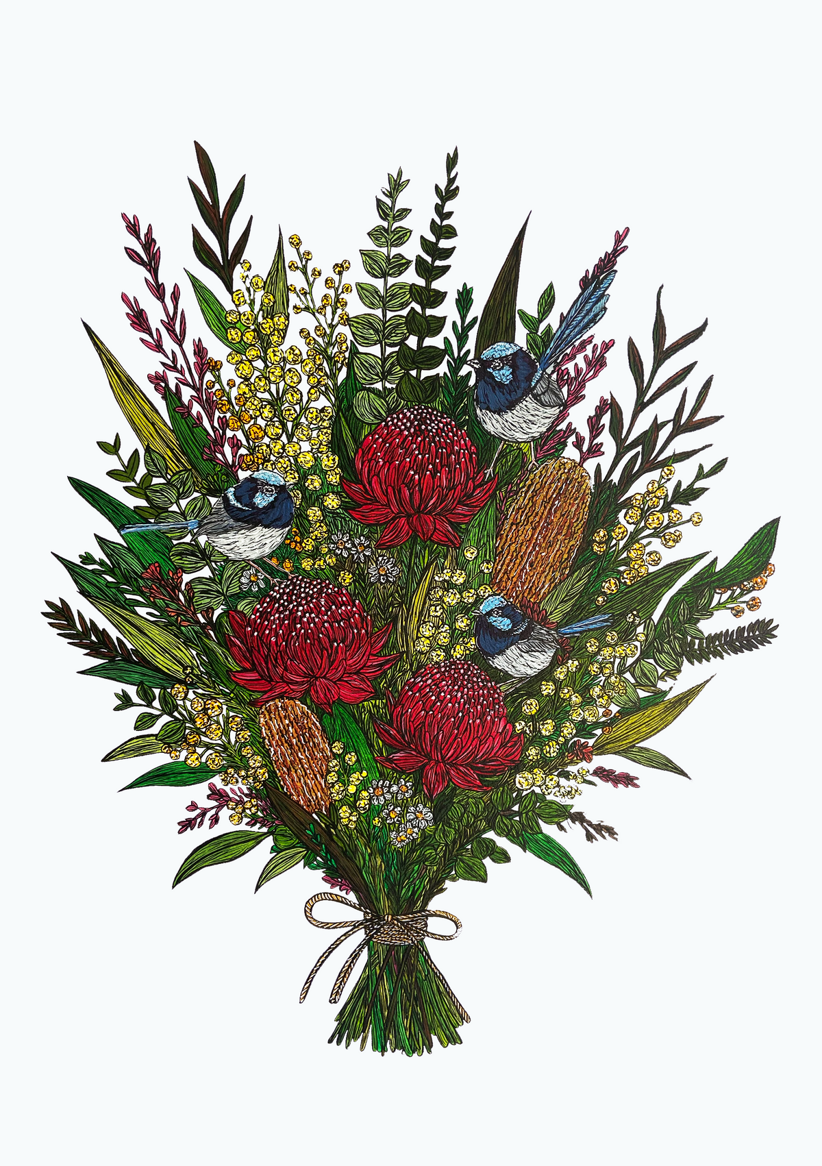 Wildflowers and Fairy Wrens Bunch Fine Art Print