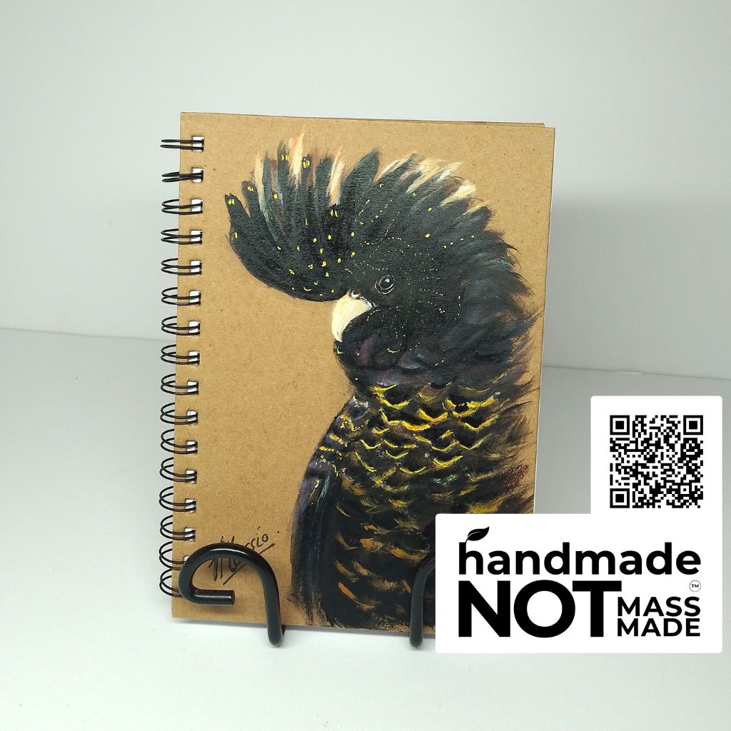 Black Cockatoo - Female Red tailed Black cockatoo Handpainted Notebook