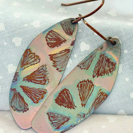 Opalescent and Bronze Titanium Dangle Earrings - Stylised Flower