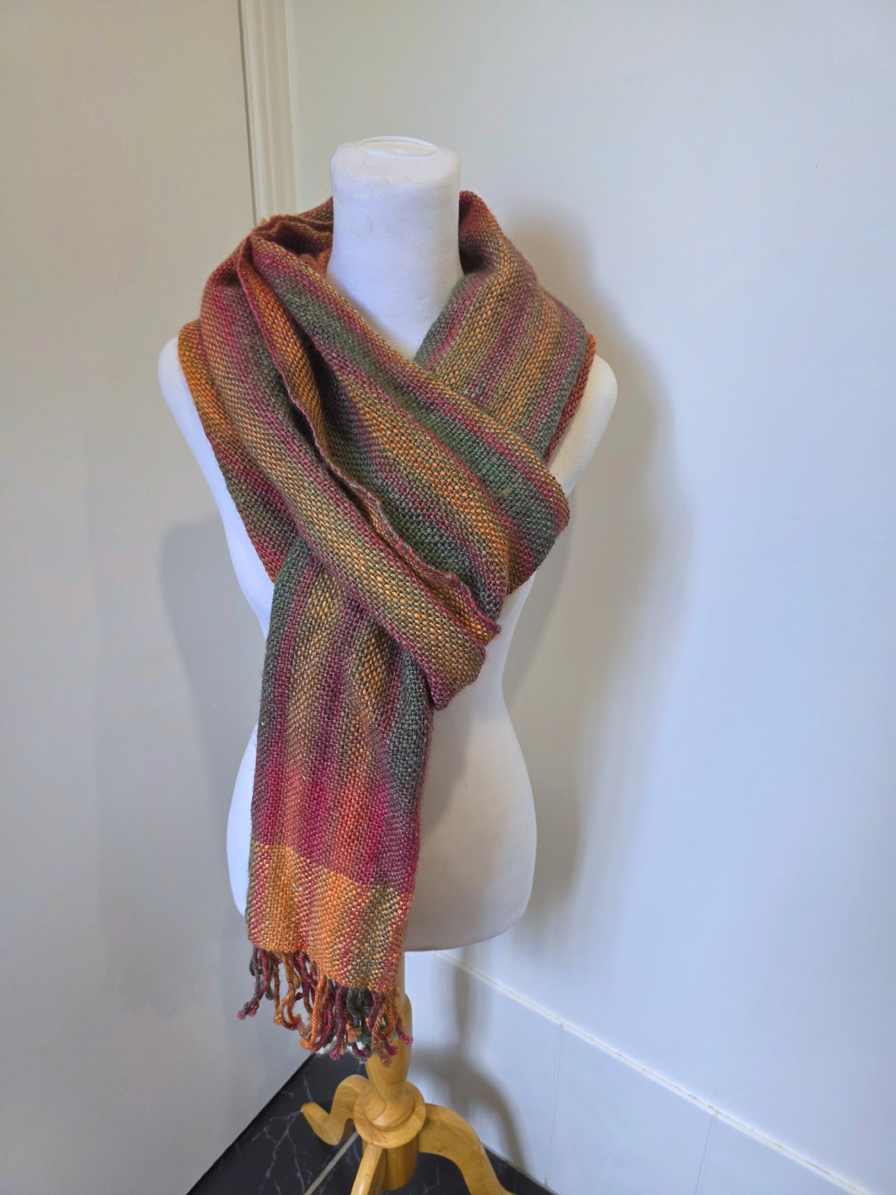 100% wool Handwoven Rainbow Scarf