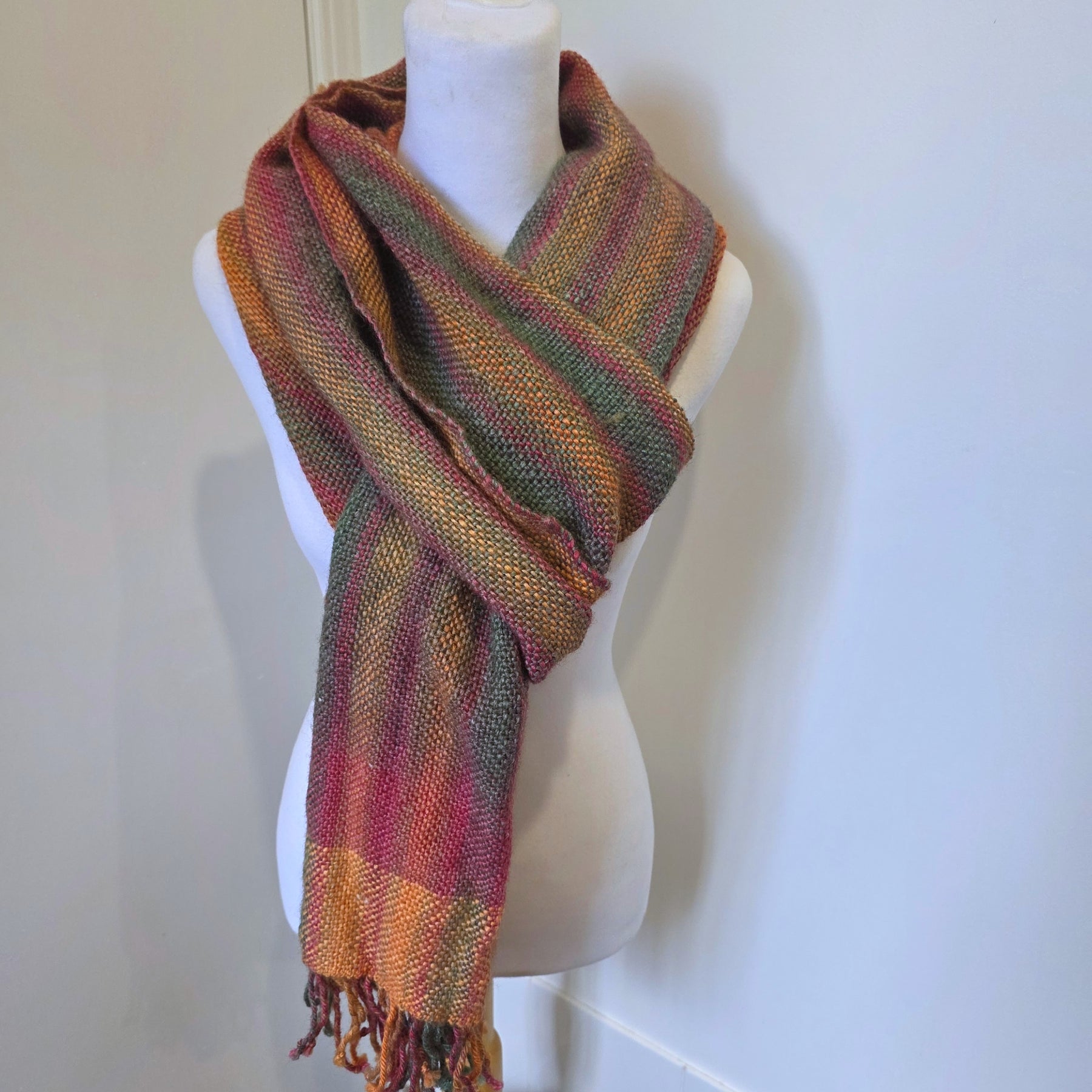 100% wool Handwoven Rainbow Scarf