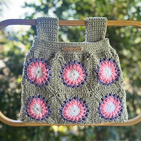 Handmade Crochet Sunflower Pram Organiser Grey