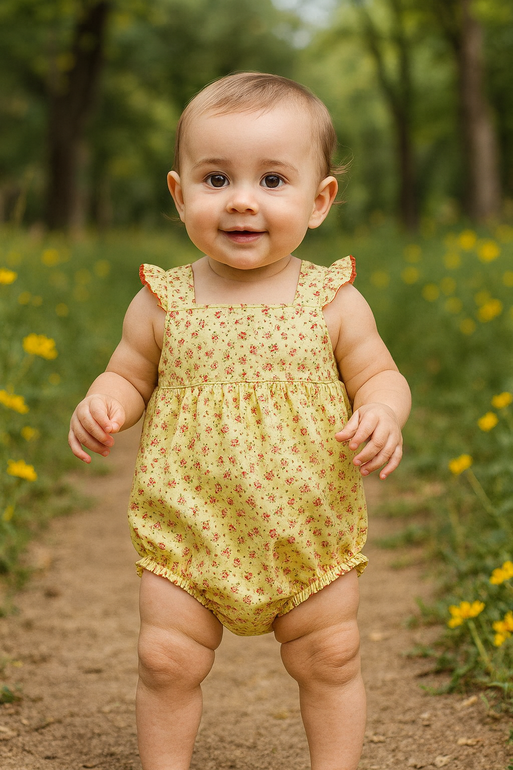 "Sunshine & Petals" Crossover Back Romper - Size 12 Months