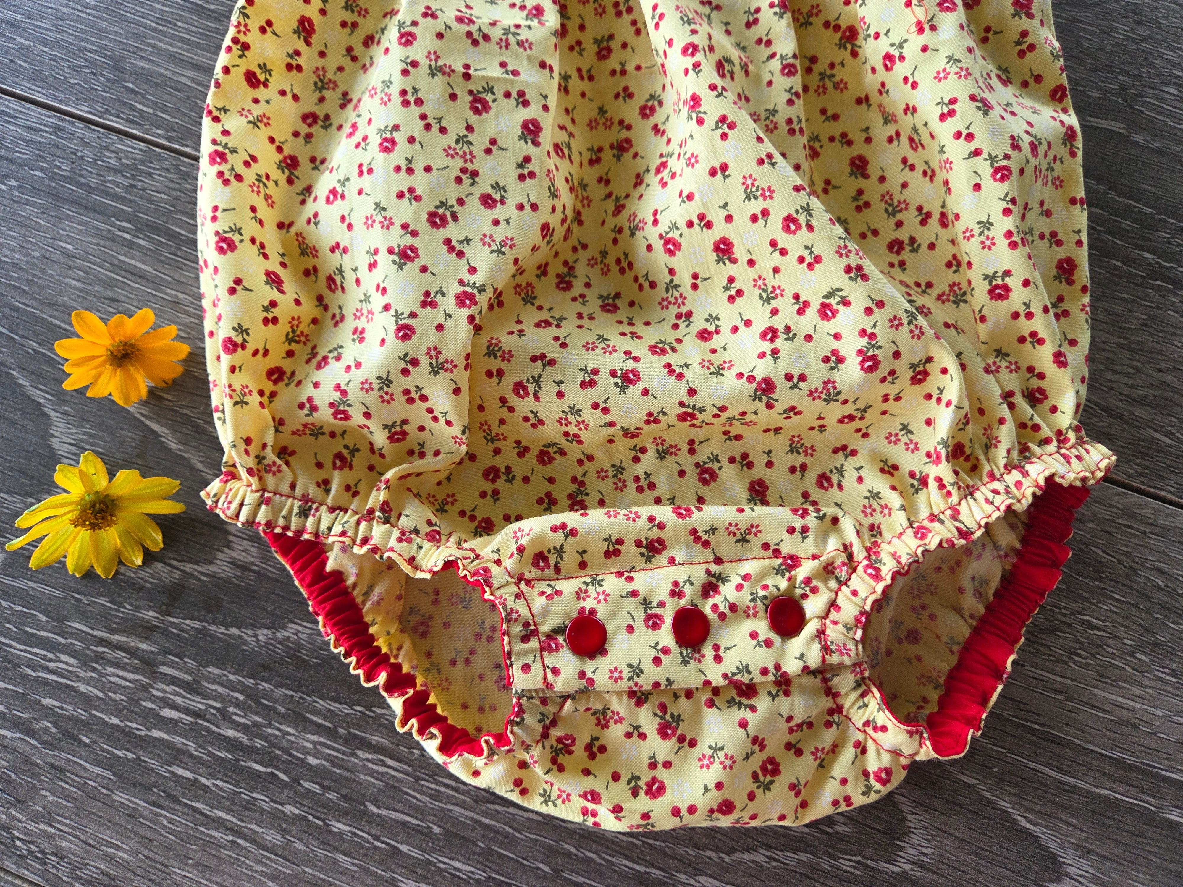 "Sunshine & Petals" Crossover Back Romper - Size 12 Months