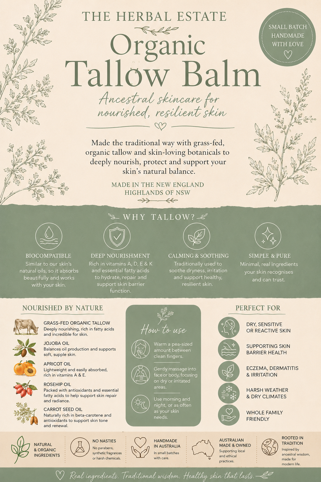 Organic Tallow Balm | Nourishing Grass-Fed 10g - 50g or 2 x50g