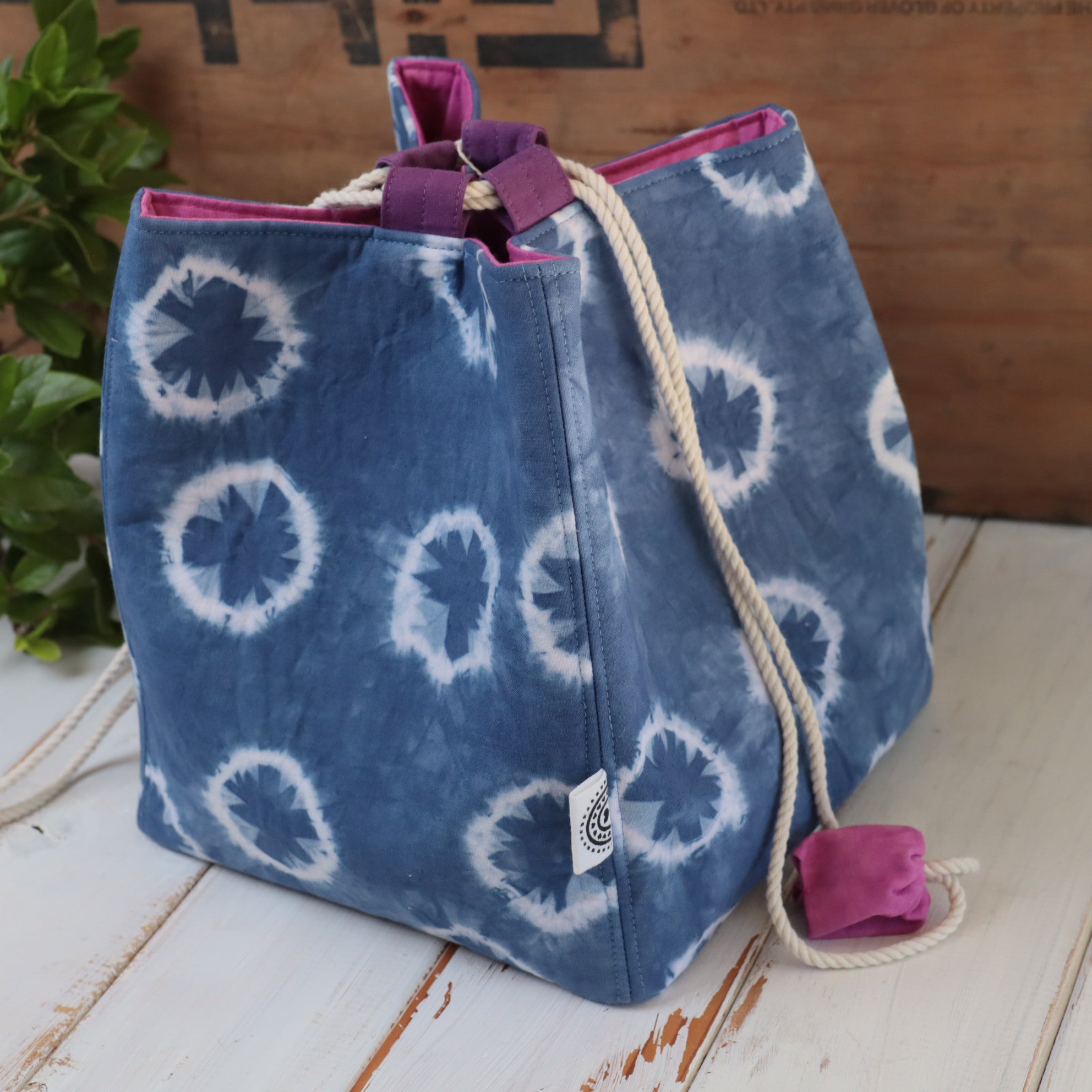 Large Tie Dyed Komebukuro Bag with patchwork window
