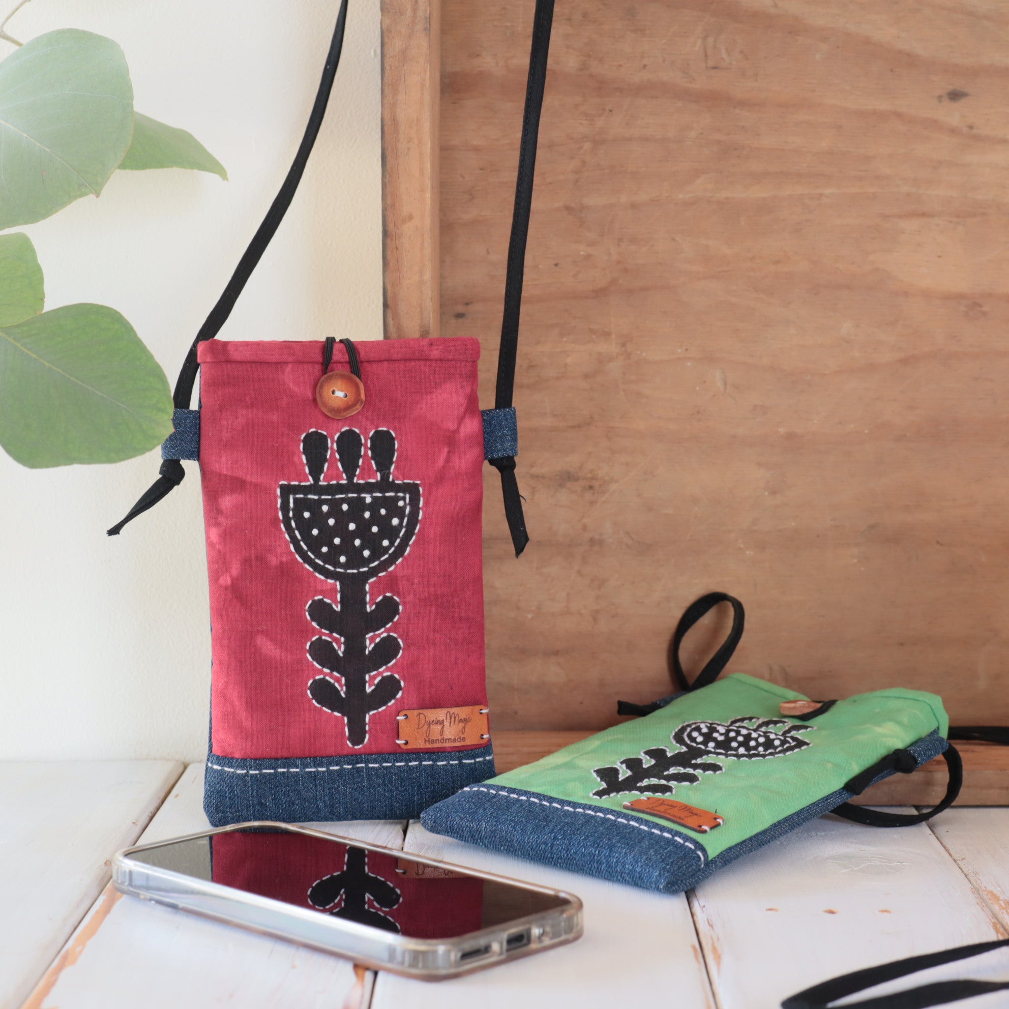 Had Dyed Block Printed Phone pouches, Crossbody Phone bags