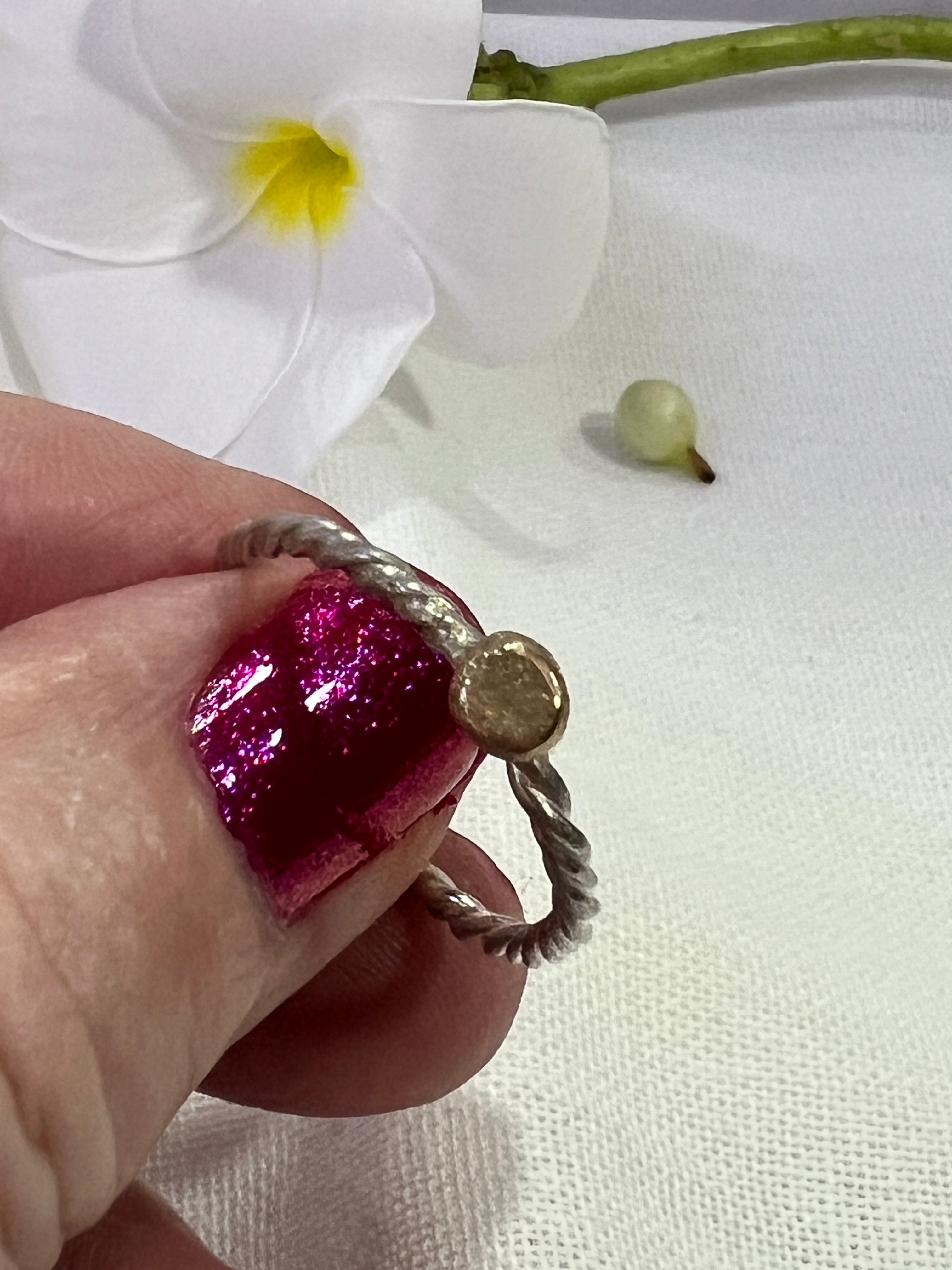 “Maria” Sterling Silver & Gold Twisted Rope Stacker Ring -Size "V" or order your size