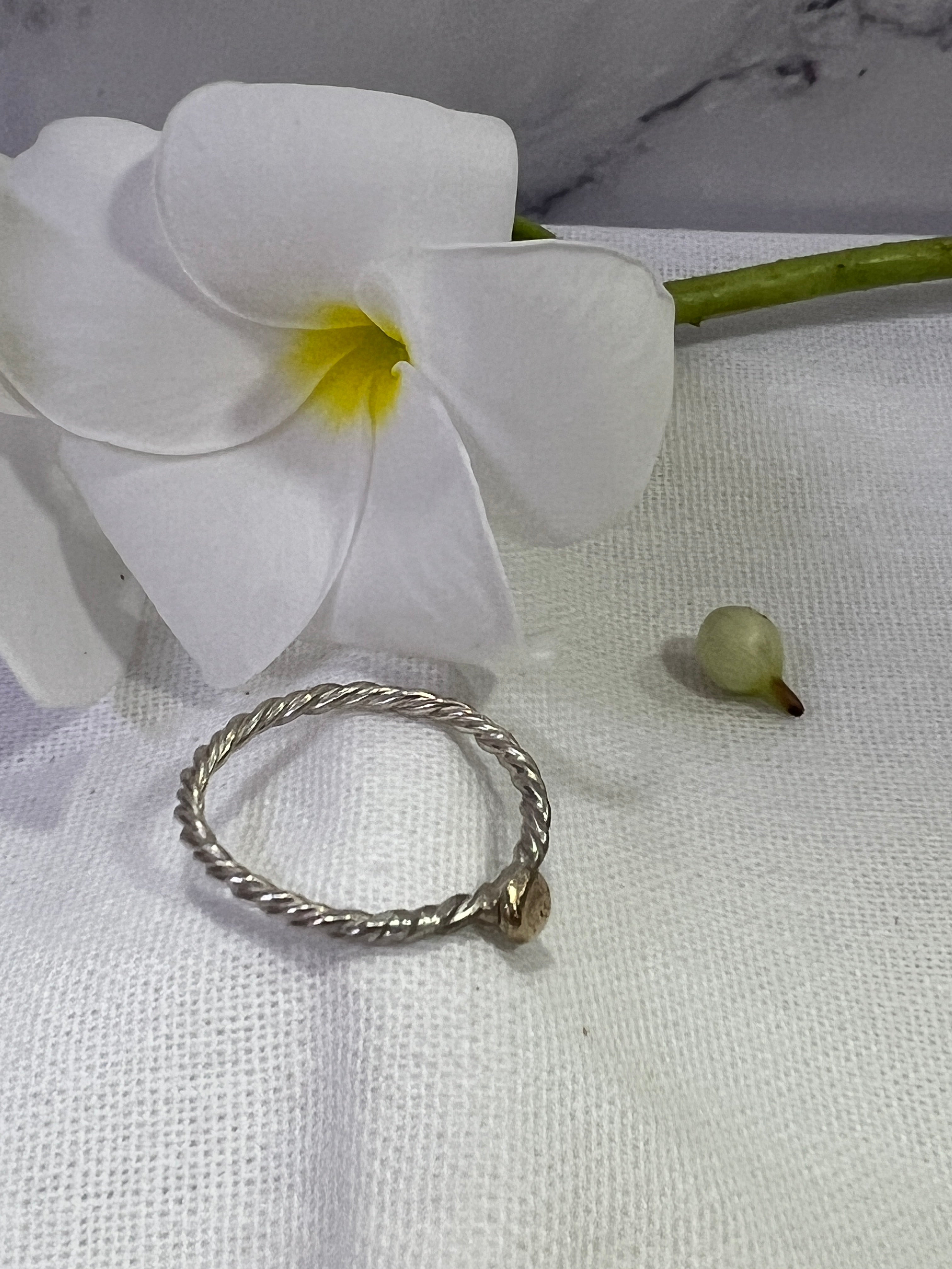 “Maria” Sterling Silver & Gold Twisted Rope Stacker Ring -Size "V" or order your size