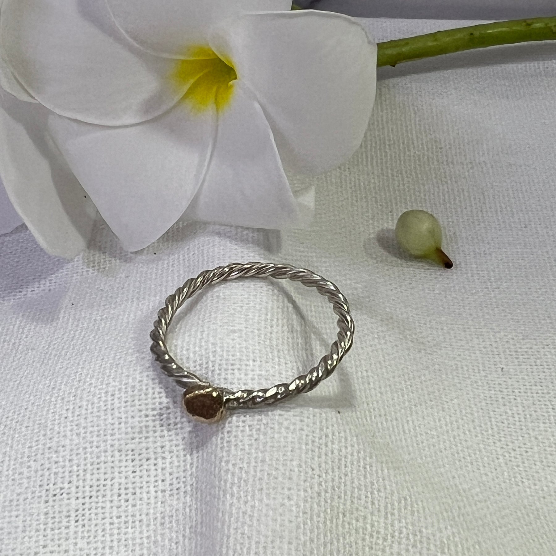 “Maria” Sterling Silver & Gold Twisted Rope Stacker Ring -Size "V" or order your size