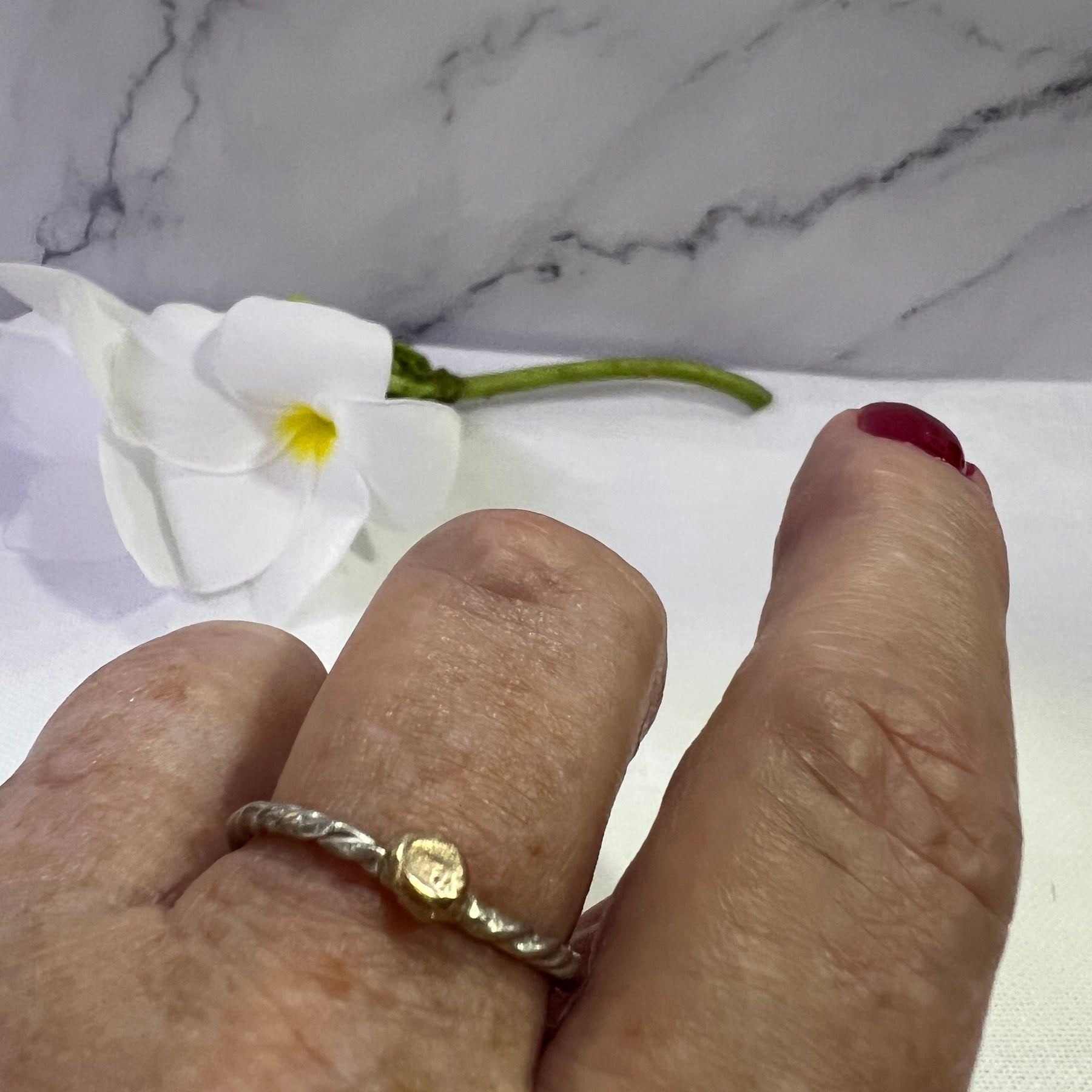 “Maria” Sterling Silver & Gold Twisted Rope Stacker Ring -Size "V" or order your size