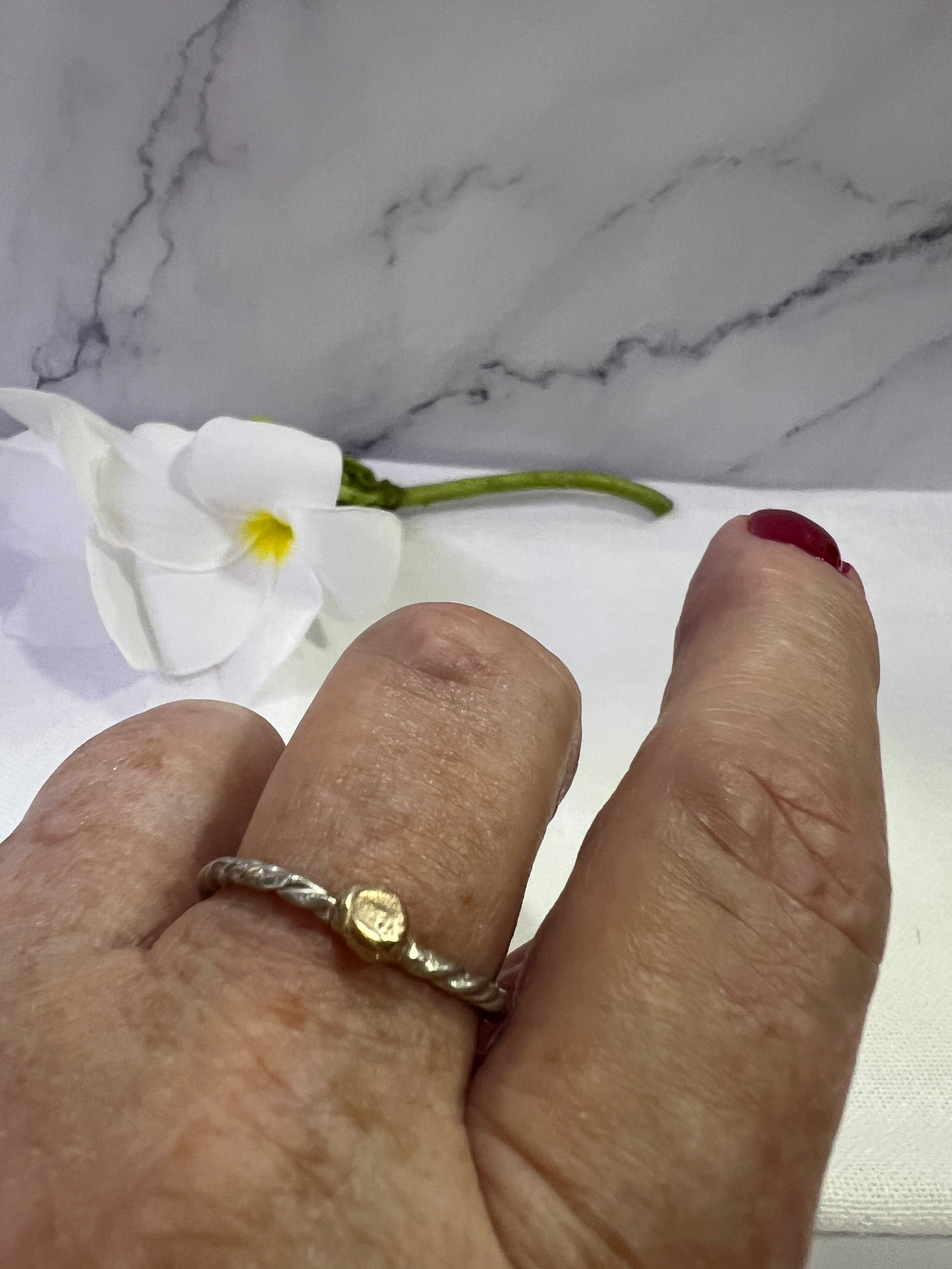 “Maria” Sterling Silver & Gold Twisted Rope Stacker Ring -Size "V" or order your size